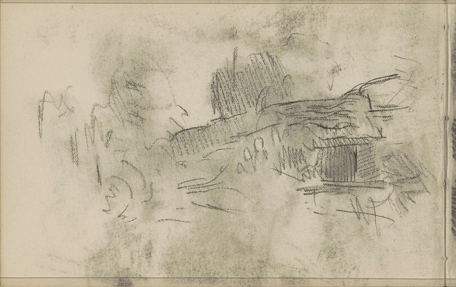 Studie, mogelijk van een gebouw in een landschap by Johan Antonie de Jonge