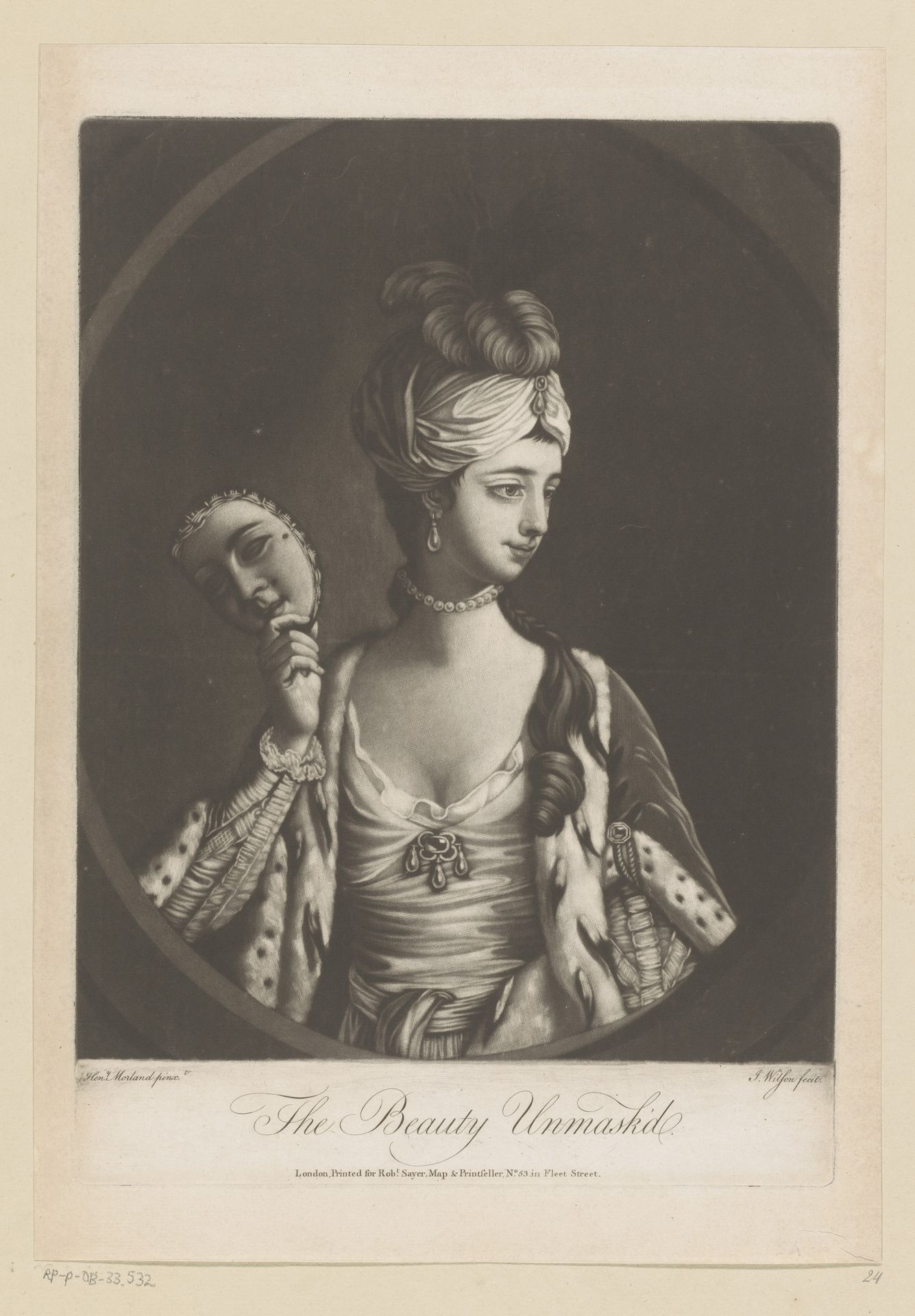 Jonge vrouw met tulband, decolleté en een masker by James Wilson