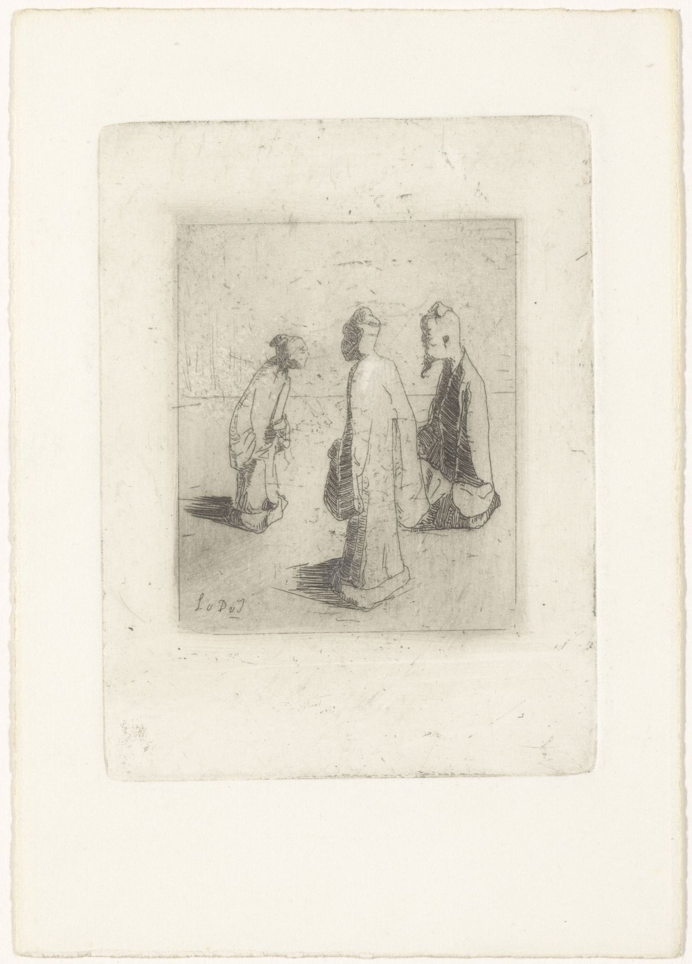 Drie Aziatische beelden van menselijke figuren by Lucie van Dam van Isselt