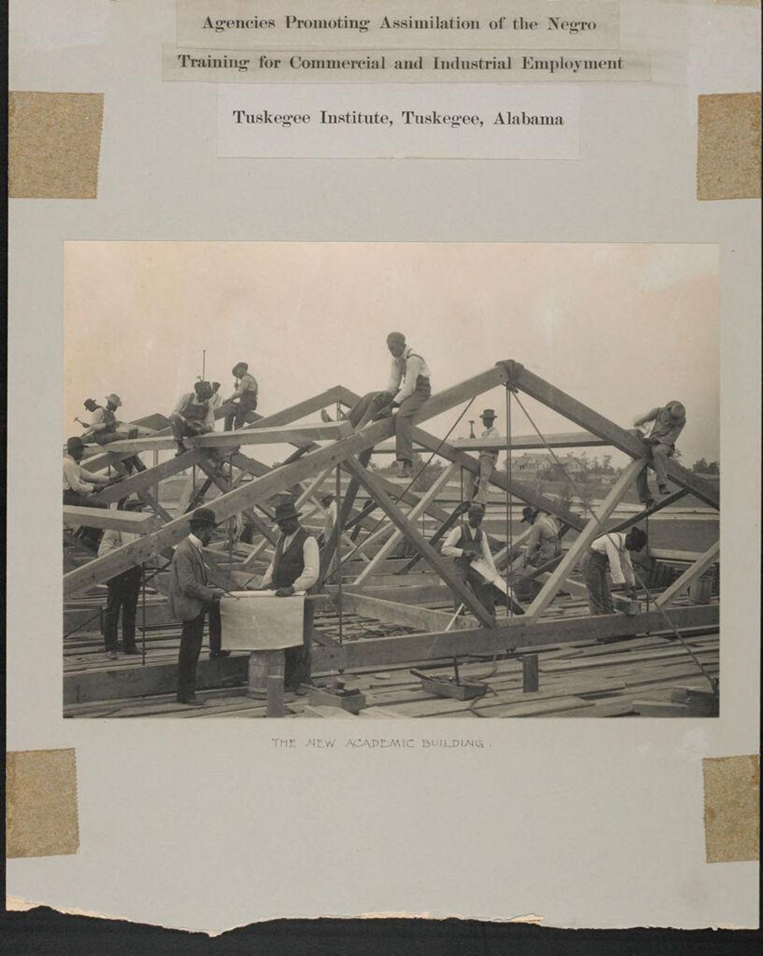 Races, Negroes: United States. Alabama. Tuskegee. Tuskegee Institute: Agencies Promoting Assimilation of the Negro. Training for Commercial and Industrial Employment. Tuskegee Institute, Tuskegee, Alabama: The new academic building. by ? Frances Benjamin Johnston