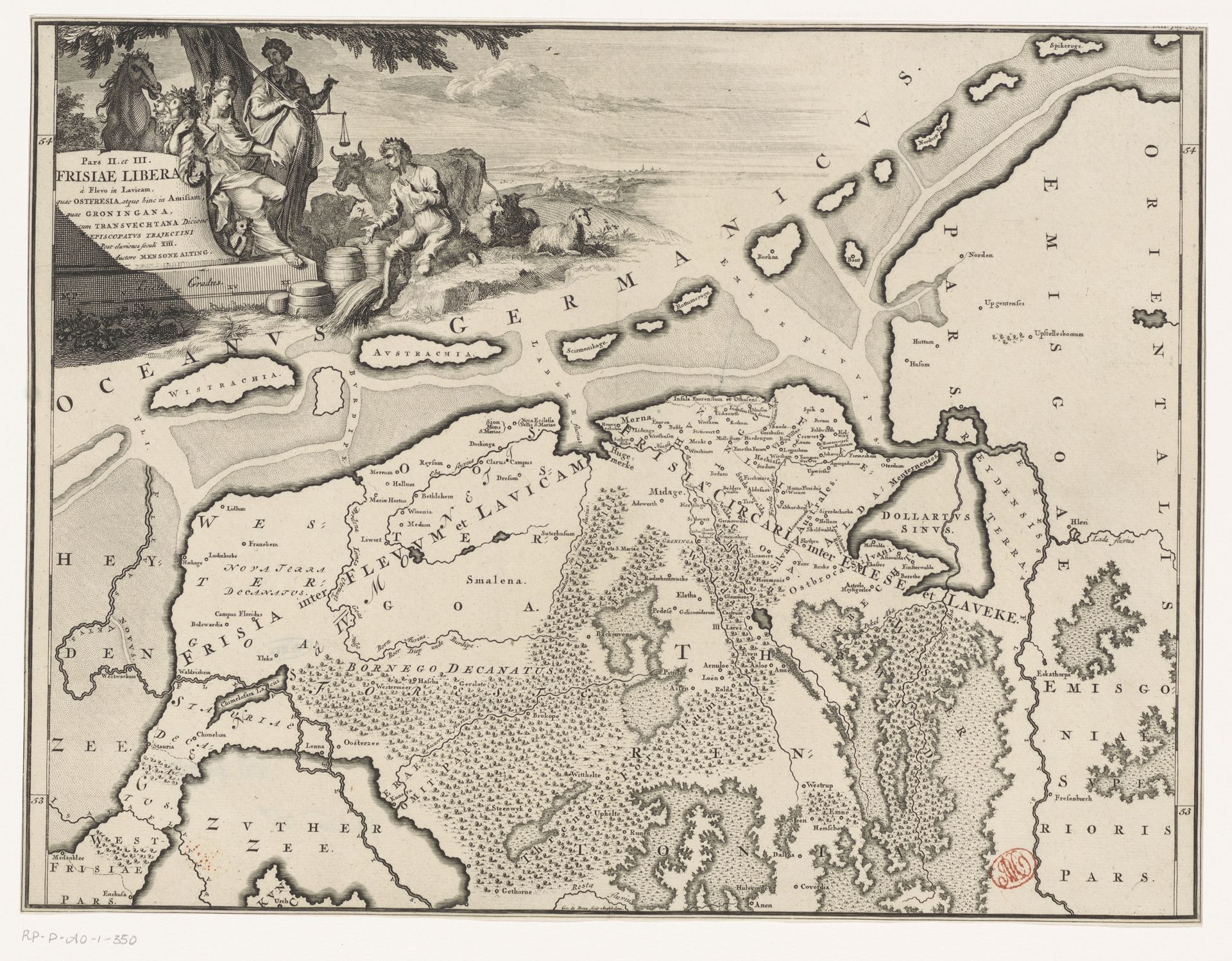 Historische kaart van Nederland met de gebieden van de Bataven en Friezen by Gerrit de (I) Broen