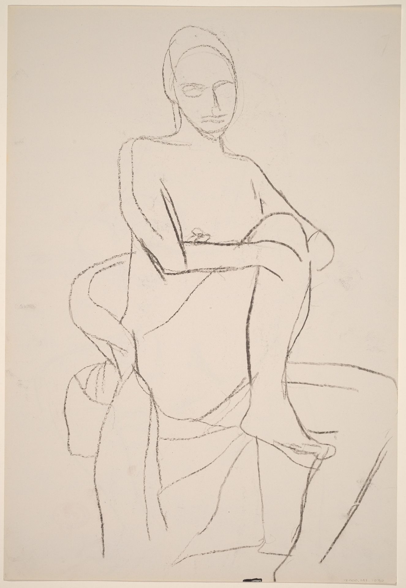 Untitled [seated female nude with leg pulled into chair] [recto] by Richard Diebenkorn
