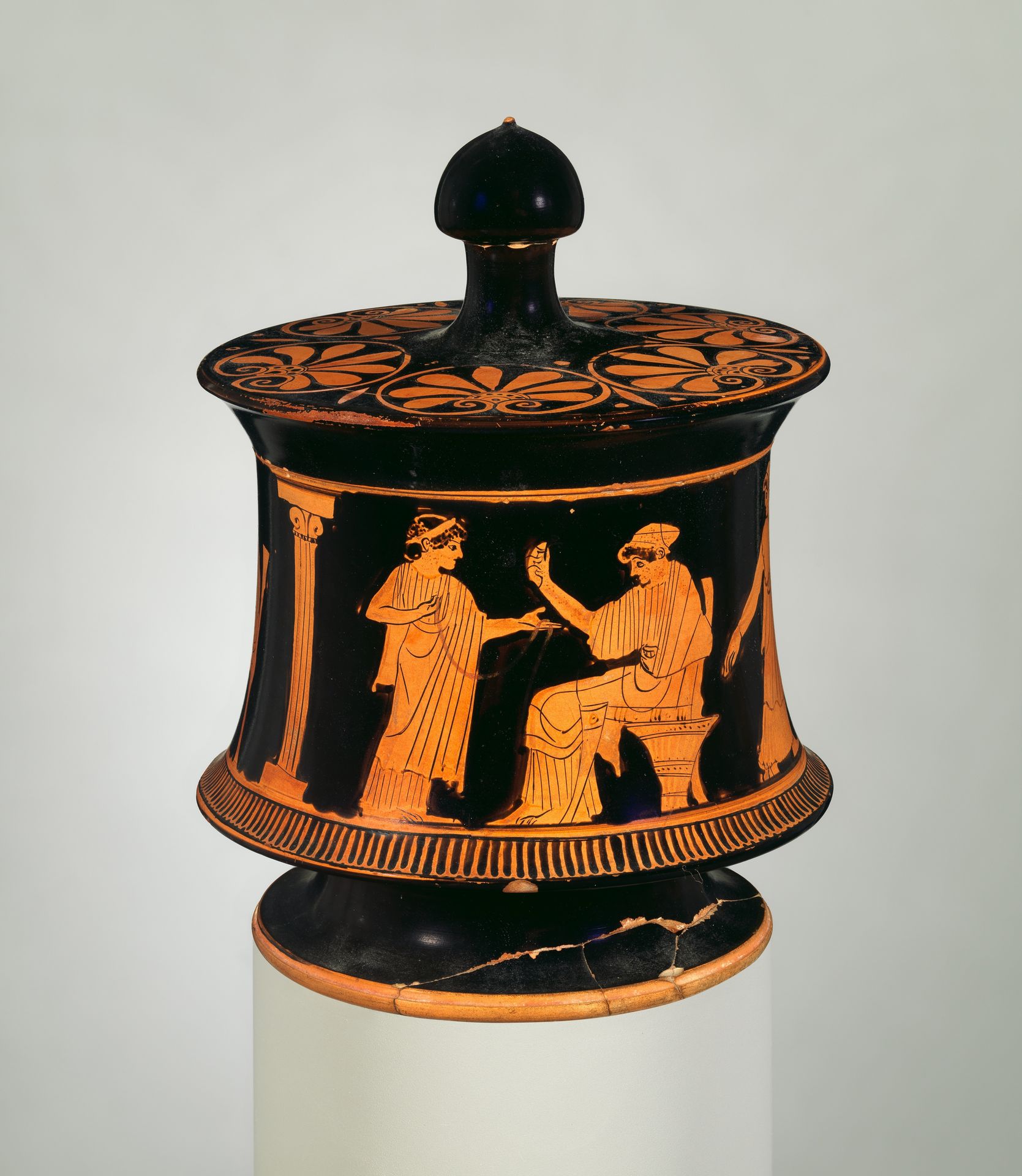 Terracotta pyxis (box) with lid by Anonymous