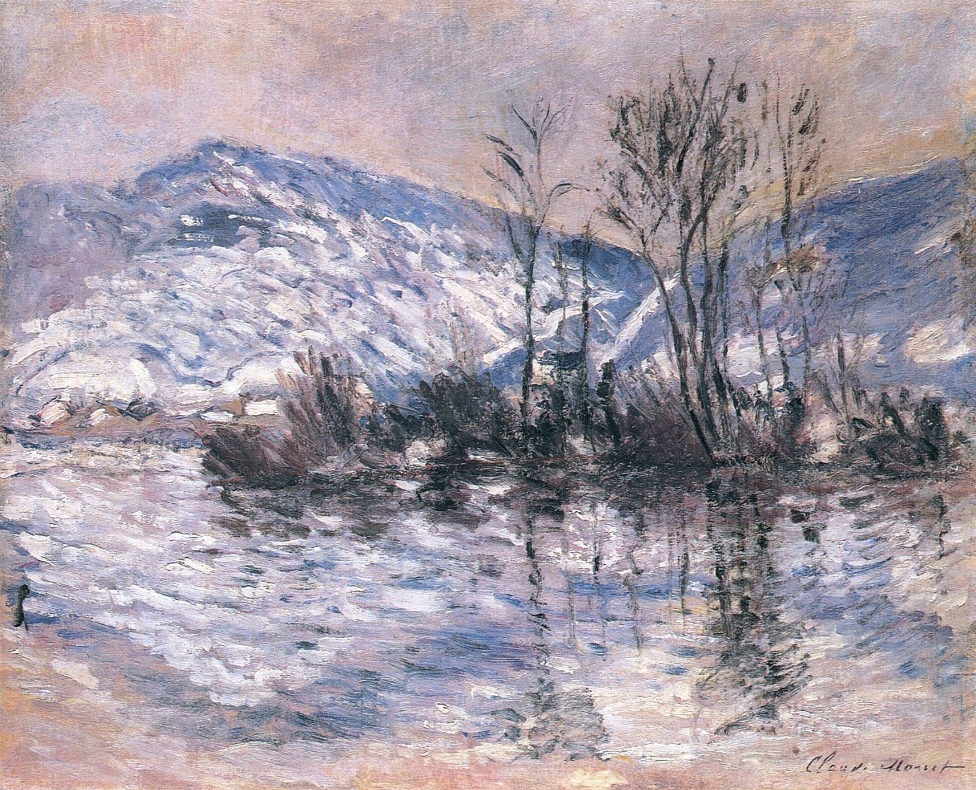 The Seine at Port Villez, Snow Effect 02 by Claude Monet