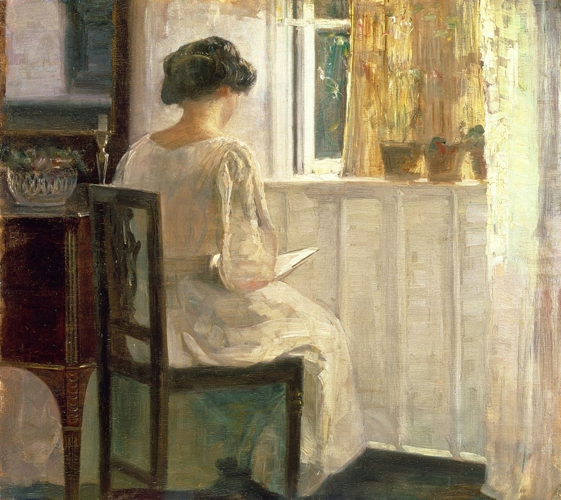 Girl Reading in a Sunlit Room by Carl Holsøe
