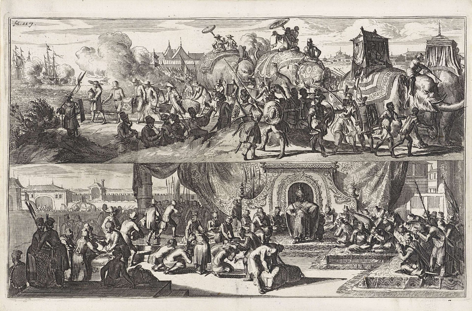 Stoet olifanten en figuren bij een heerser by Anonymous