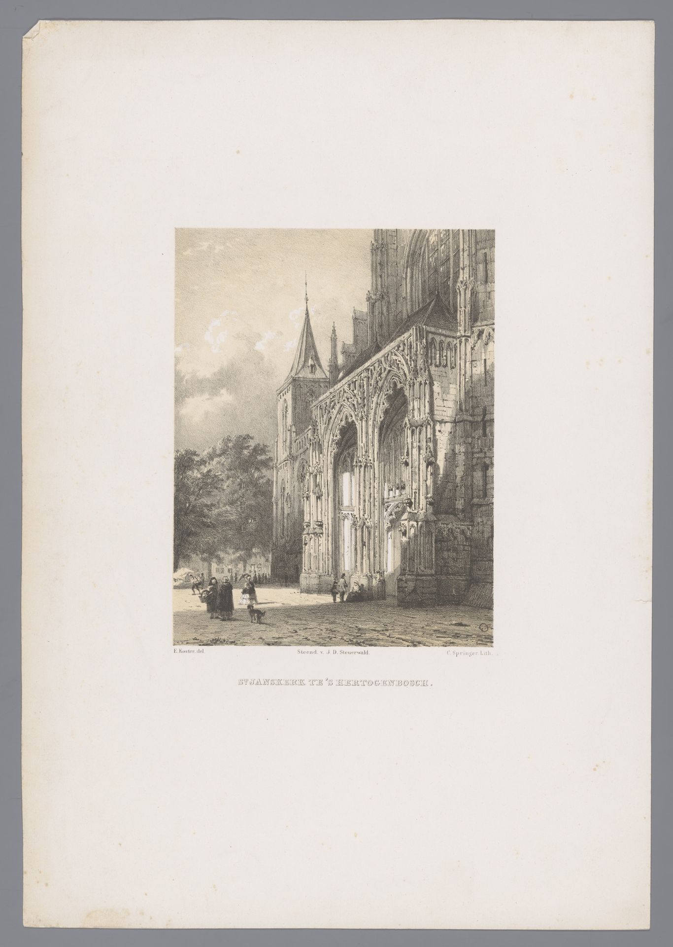 Gezicht op een deel van de Sint-Janskathedraal te 's-Hertogenbosch by Cornelis Springer