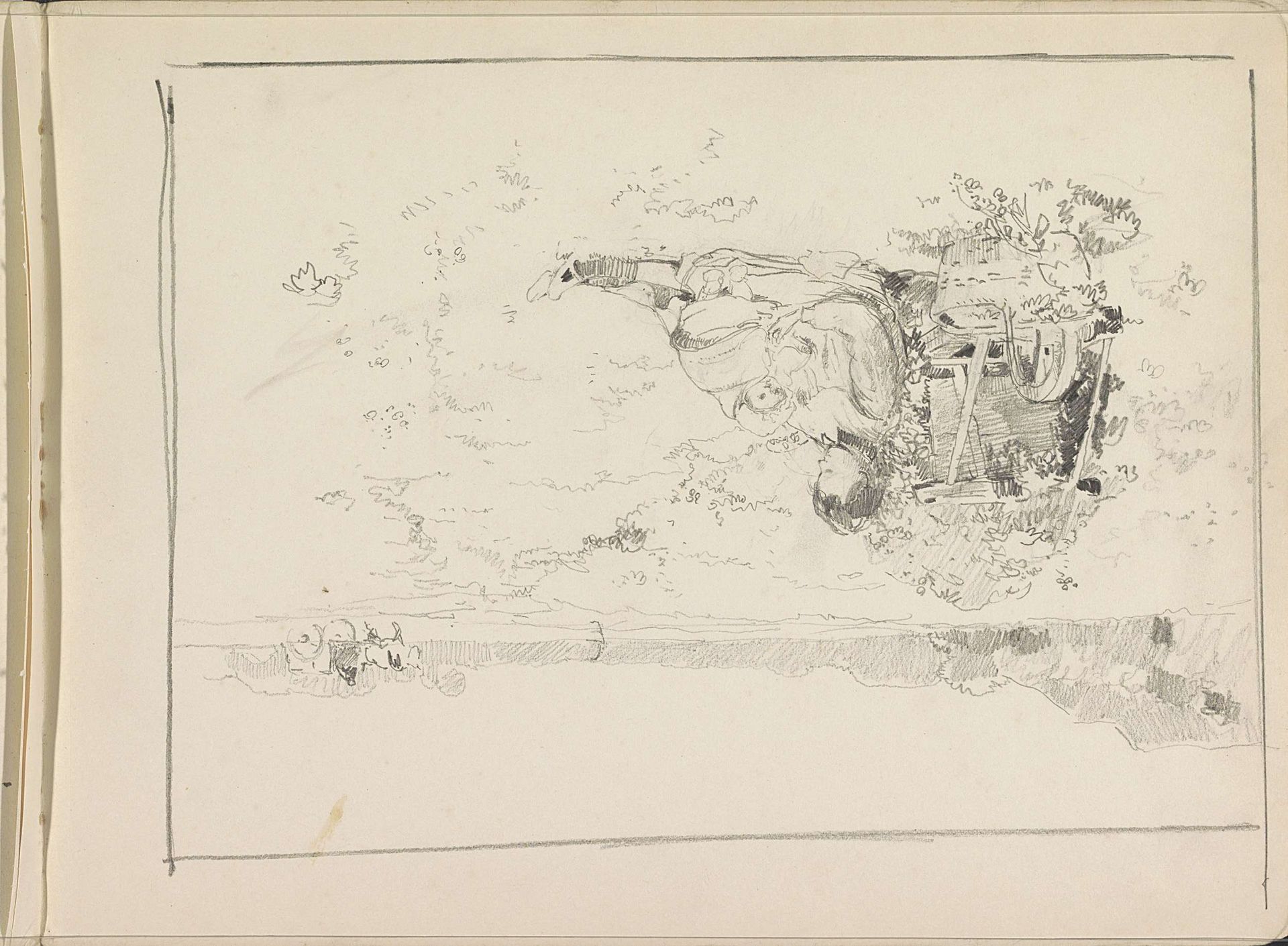 Meisje zittend in een weide met een baby by Cornelis Vreedenburgh