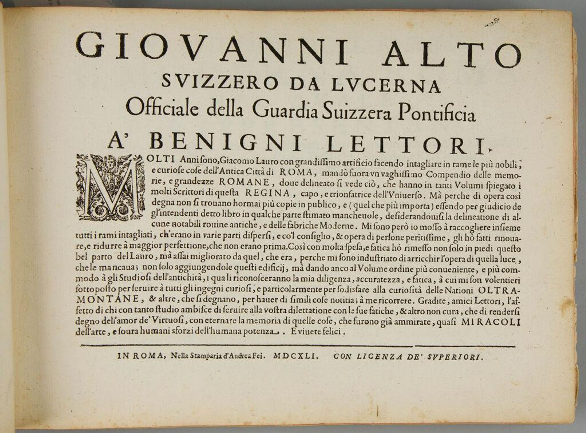 Forward by Giovanni Alto of Lucerne, Switzerland, Official of the Swiss Guard by Giacomo Lauro