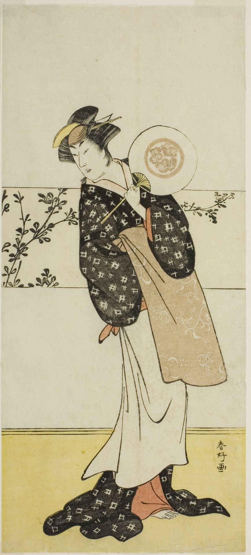 The Actor Osagawa Tsuneyo II, Possibly as Misao Gozen, in the Play Chiyo no Hajime Ondo no Seto (Beginnings of Eternity: The Ondo Straits in the Seto Inland Sea) (?), Performed at the Kiri Theater from the Twenty-seventh Day of the Seventh Month, 1785 by Katsukawa Shunkō