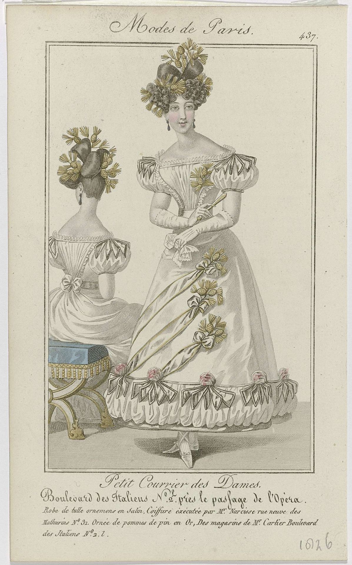 Petit Courrier des Dames, 1826, No. 437 : Robe de tulle ornemens (...) by Anonymous