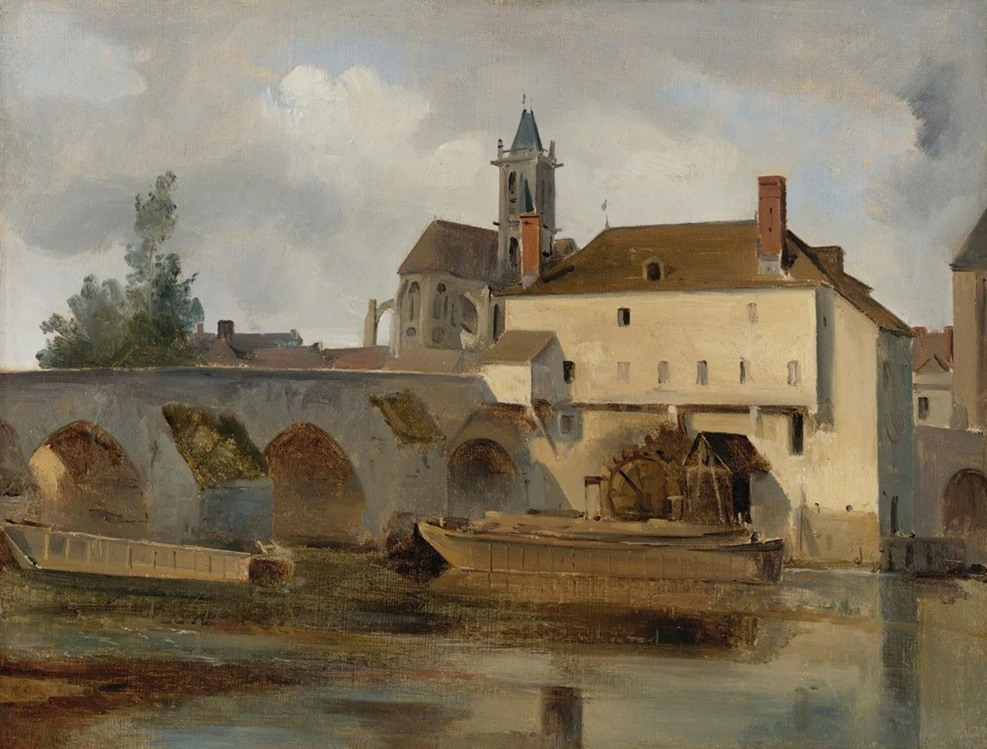 Moret Sur Loing, Le Pont Et L’eglise by Camille Corot