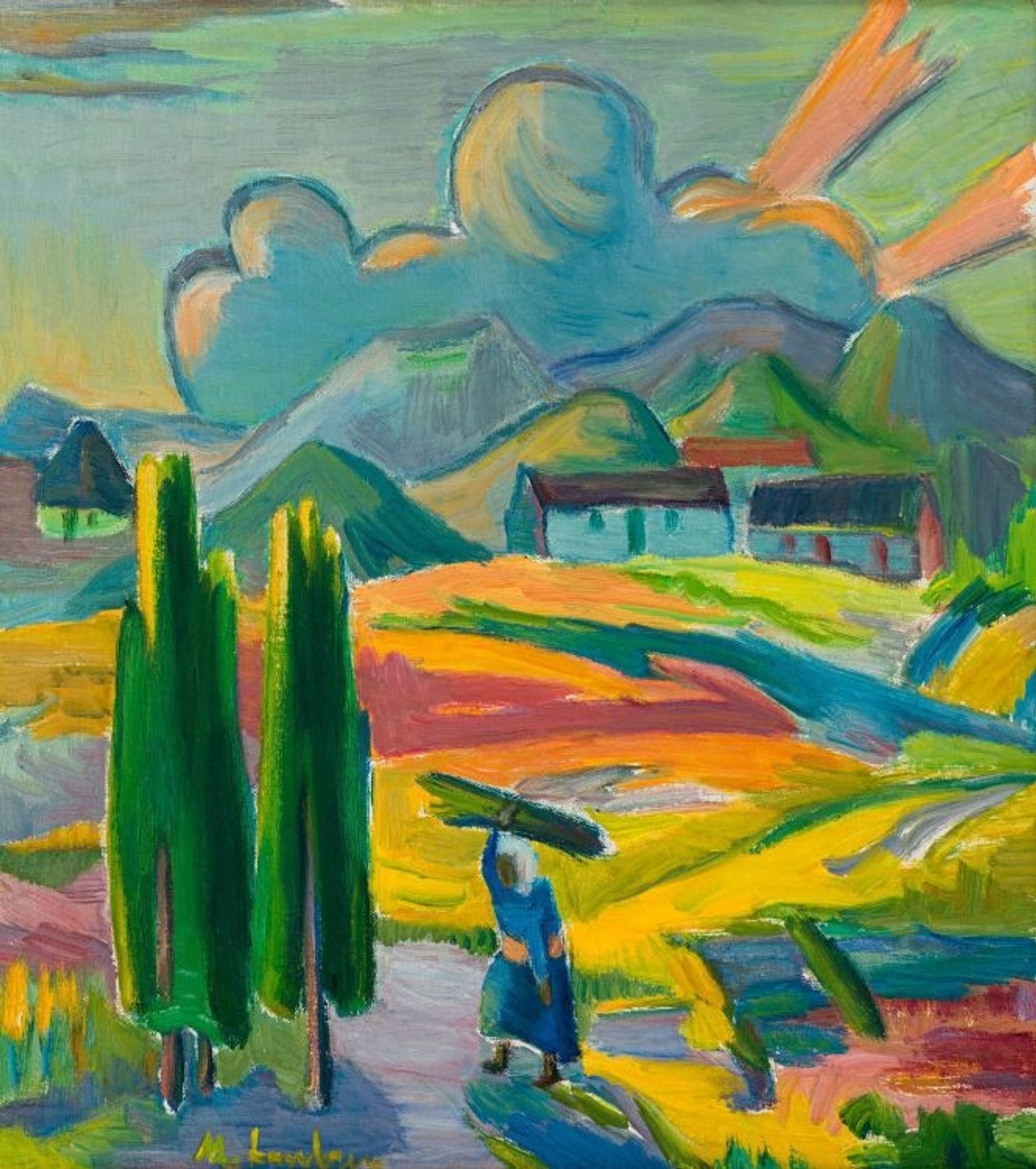 Landscape with Woman Carrying a Bundle by Maggie Laubser