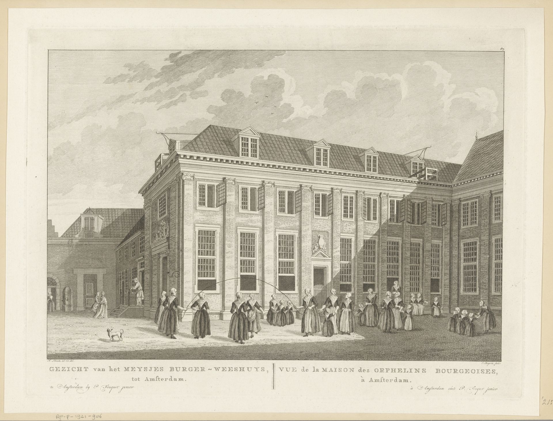 Gezicht op het meisjeshuis van het Burgerweeshuis te Amsterdam by Cornelis Bogerts