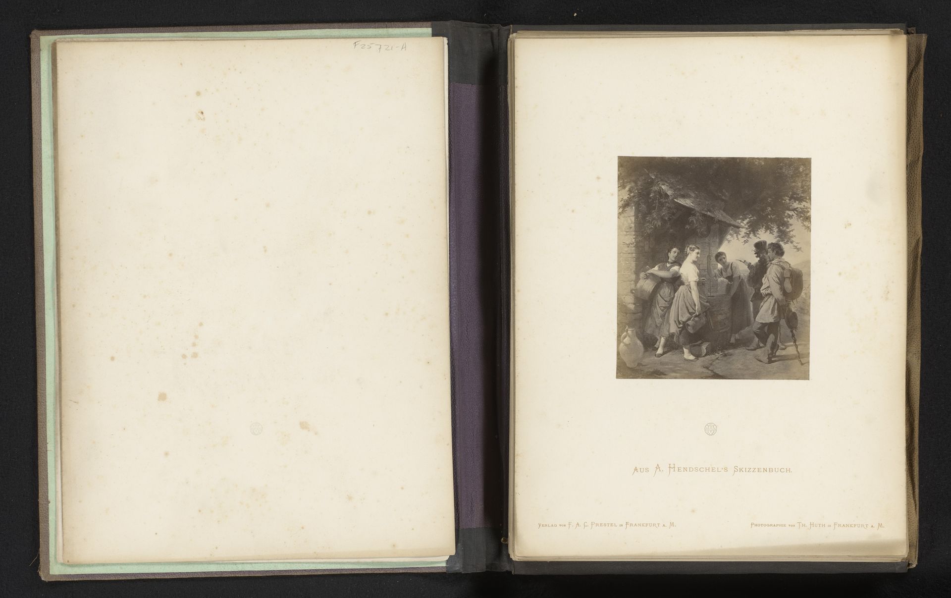 Fotoreproductie van een schets van drie vrouwen en twee mannen bij een waterput door Albert Hendschel by Theodor Huth