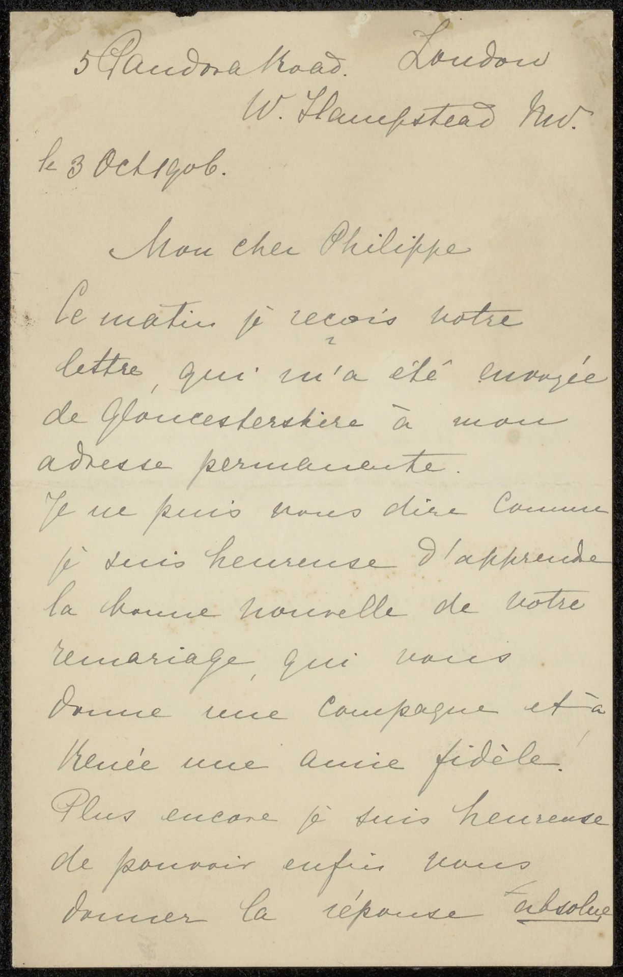 Brief aan Philip Zilcken by Ernestine Hadkinson