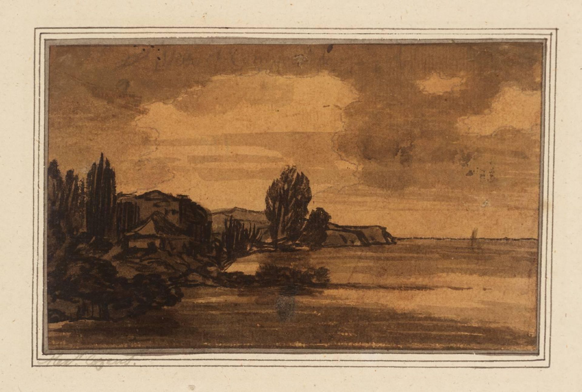 A Wooded Coast, a Ship in the Distance to the Right by Alexander Cozens