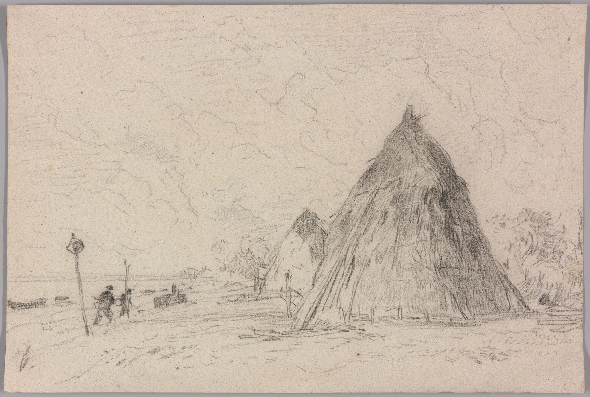 Landscape with Haystacks by Constant Troyon