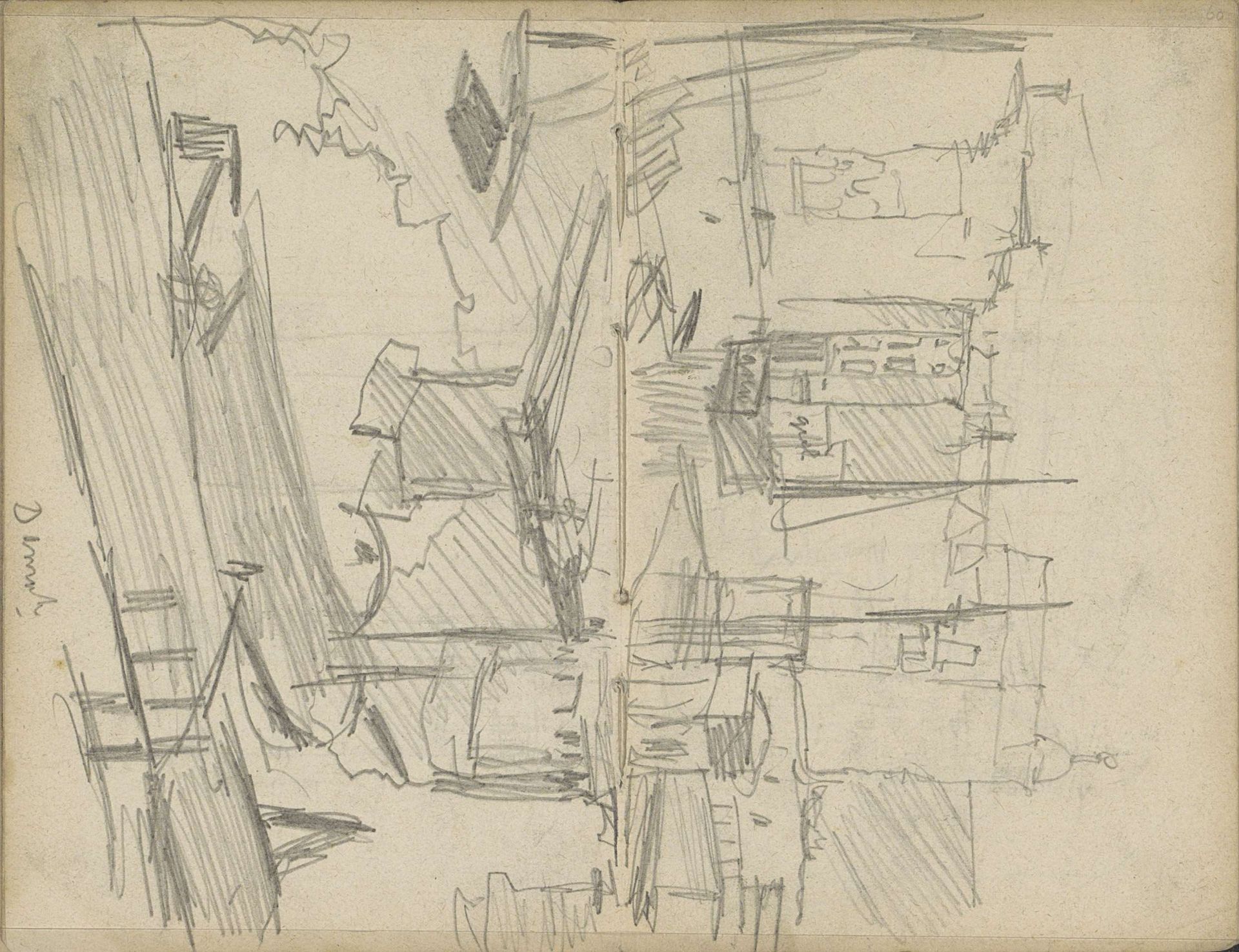 Gezicht op het Damrak te Amsterdam vanuit Warmoesstraat 56 by George Hendrik Breitner