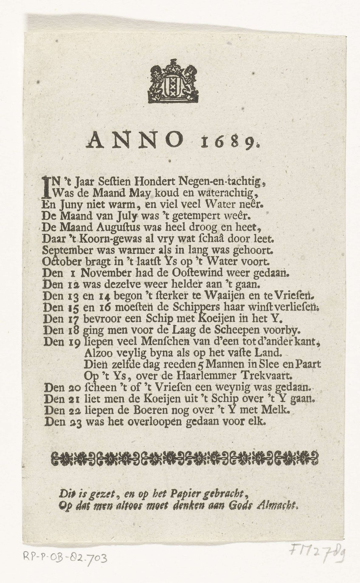 Vers over het weer van 1689 by Jacob ter Beek