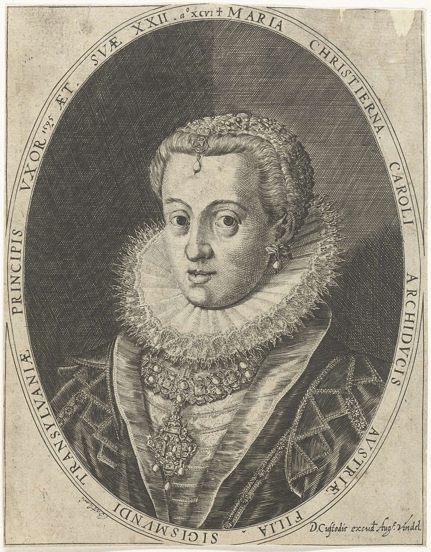 Portret van Maria Christina van Oostenrijk op 22-jarige leeftijd by Dominicus Custos