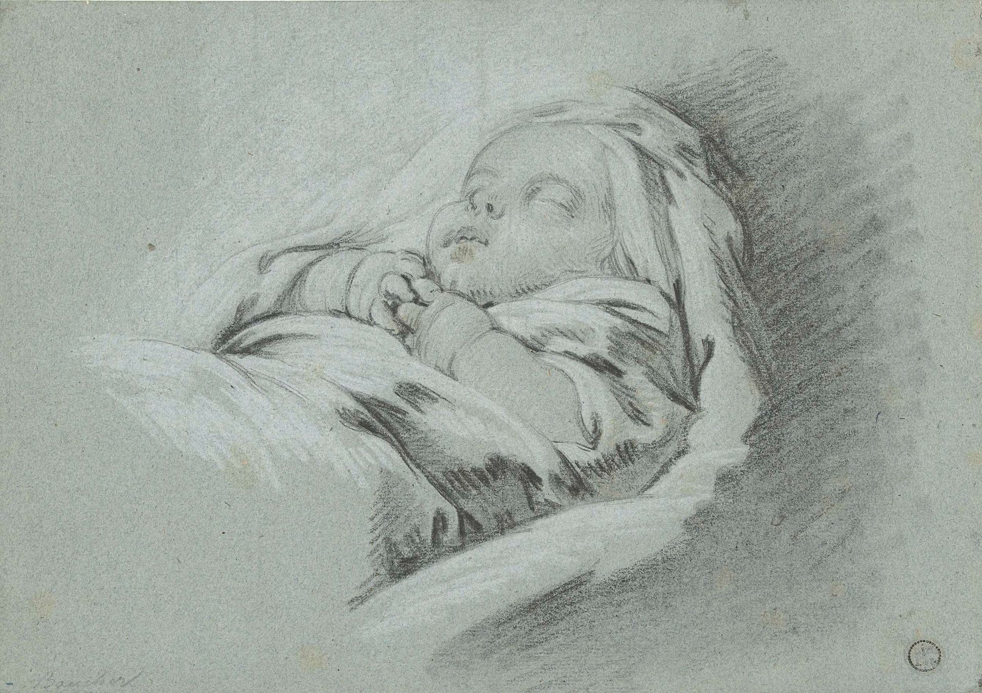 Slapende baby, de handjes over elkaar by Francois Boucher