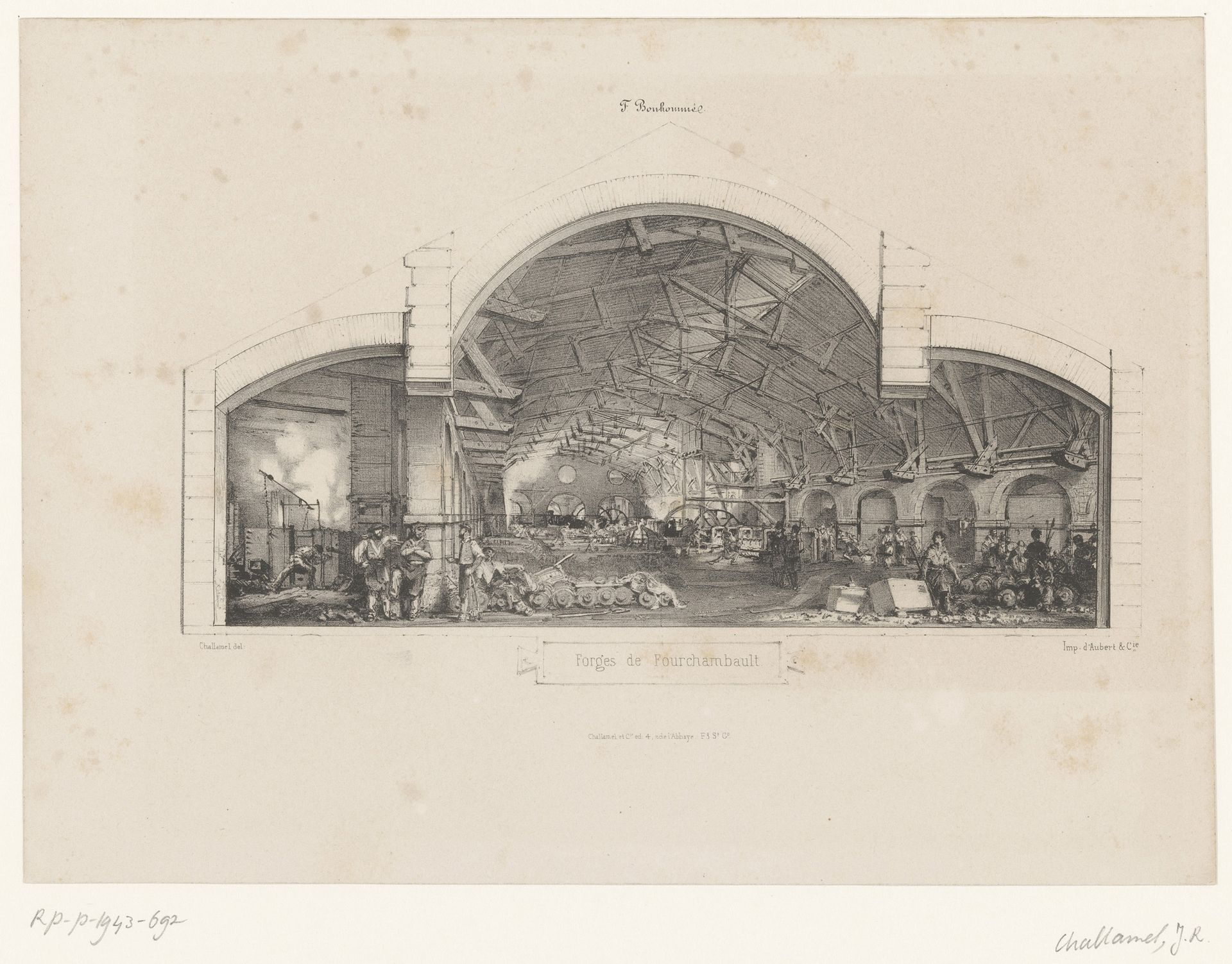 Interieur van een smederij in Fourchambault by Jules-Robert-Pierre-Joseph Challamel