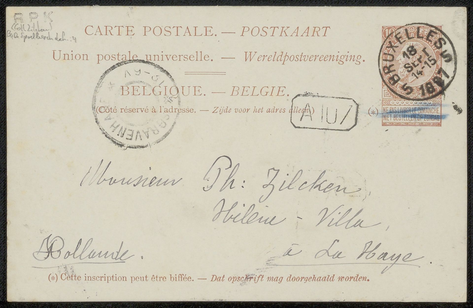 Briefkaart aan Philip Zilcken by Charles vicomte de Spoelberch de Lovenjoul