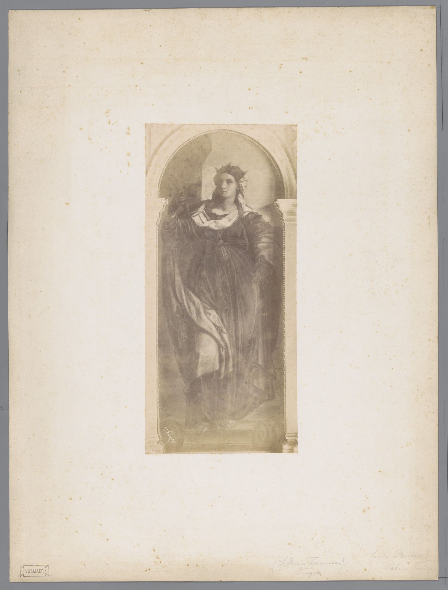 Fotoreproductie van schilderij/fresco Santa Barbara door Palma Vecchio in de S. Maria Formosa te Venetië by Carlo Naya