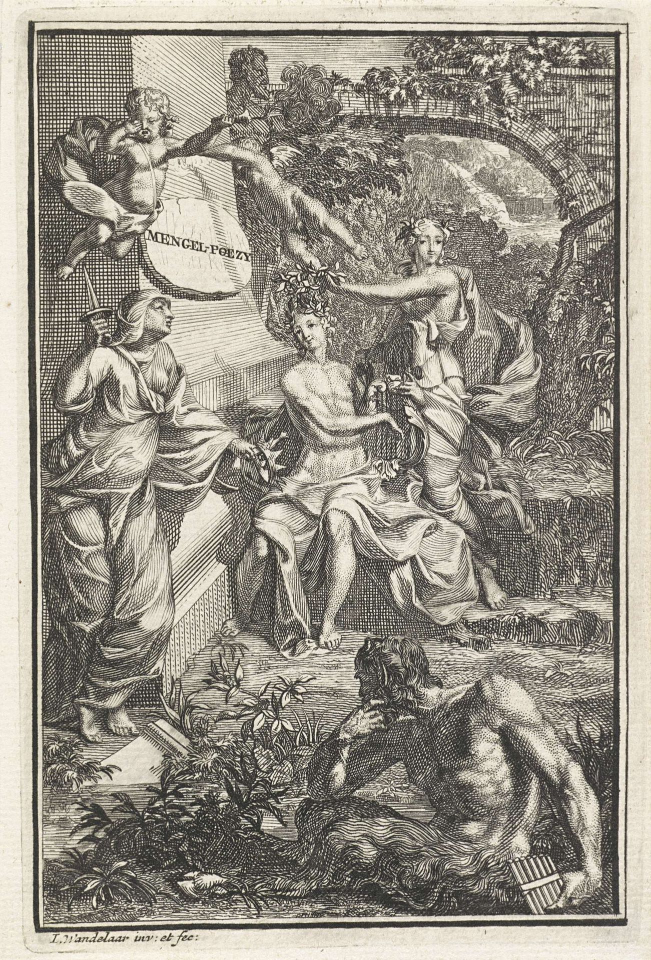 Allegorische figuren rondom een grafmonument by Jan Wandelaar