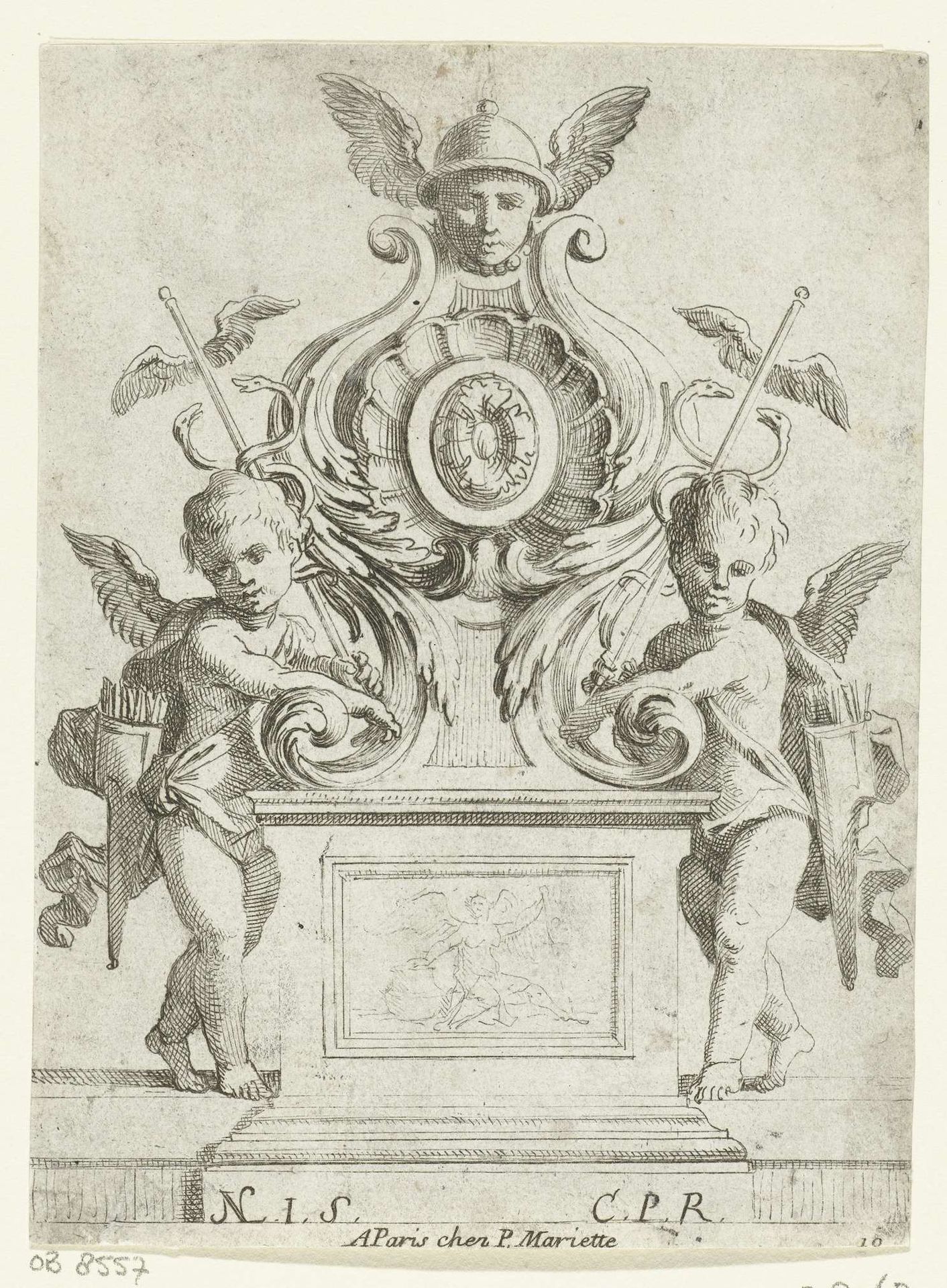 Twee amoretten naast voetstuk by Nicolas Pierre Loir