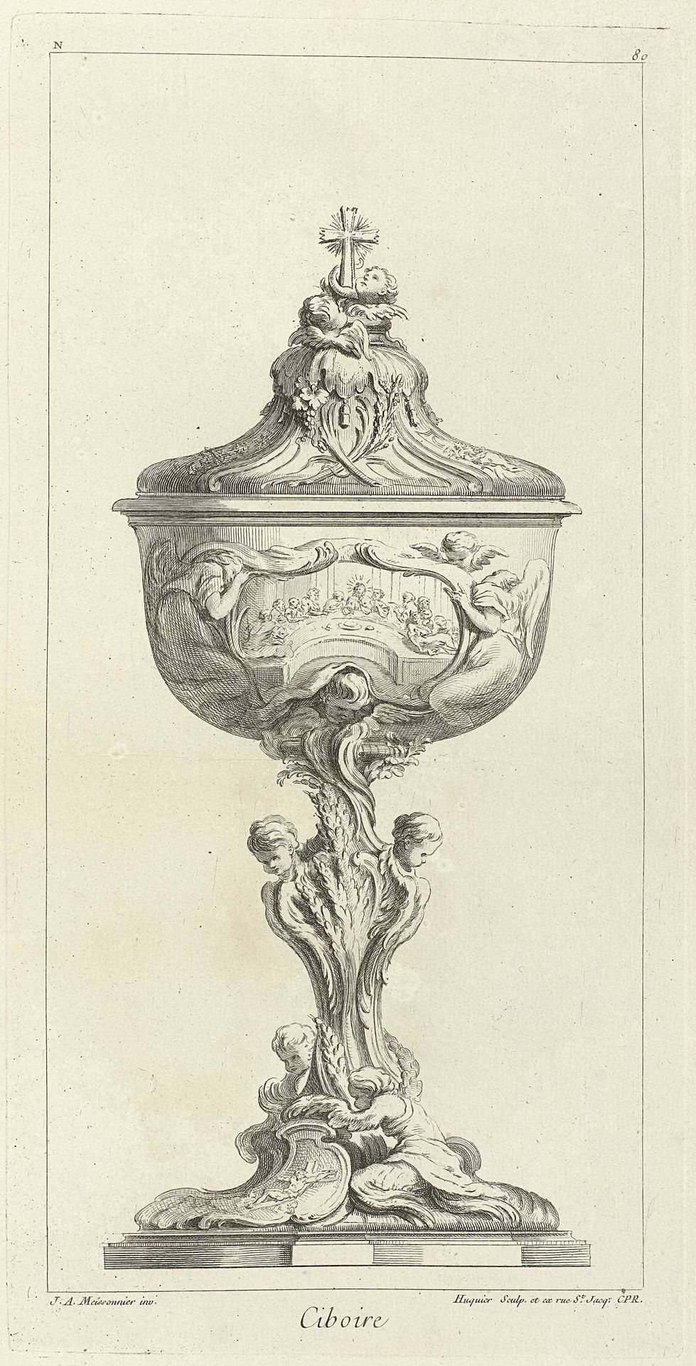 Ciborie gedecoreerd met het laatste avondmaal en putti by Gabriel Huquier