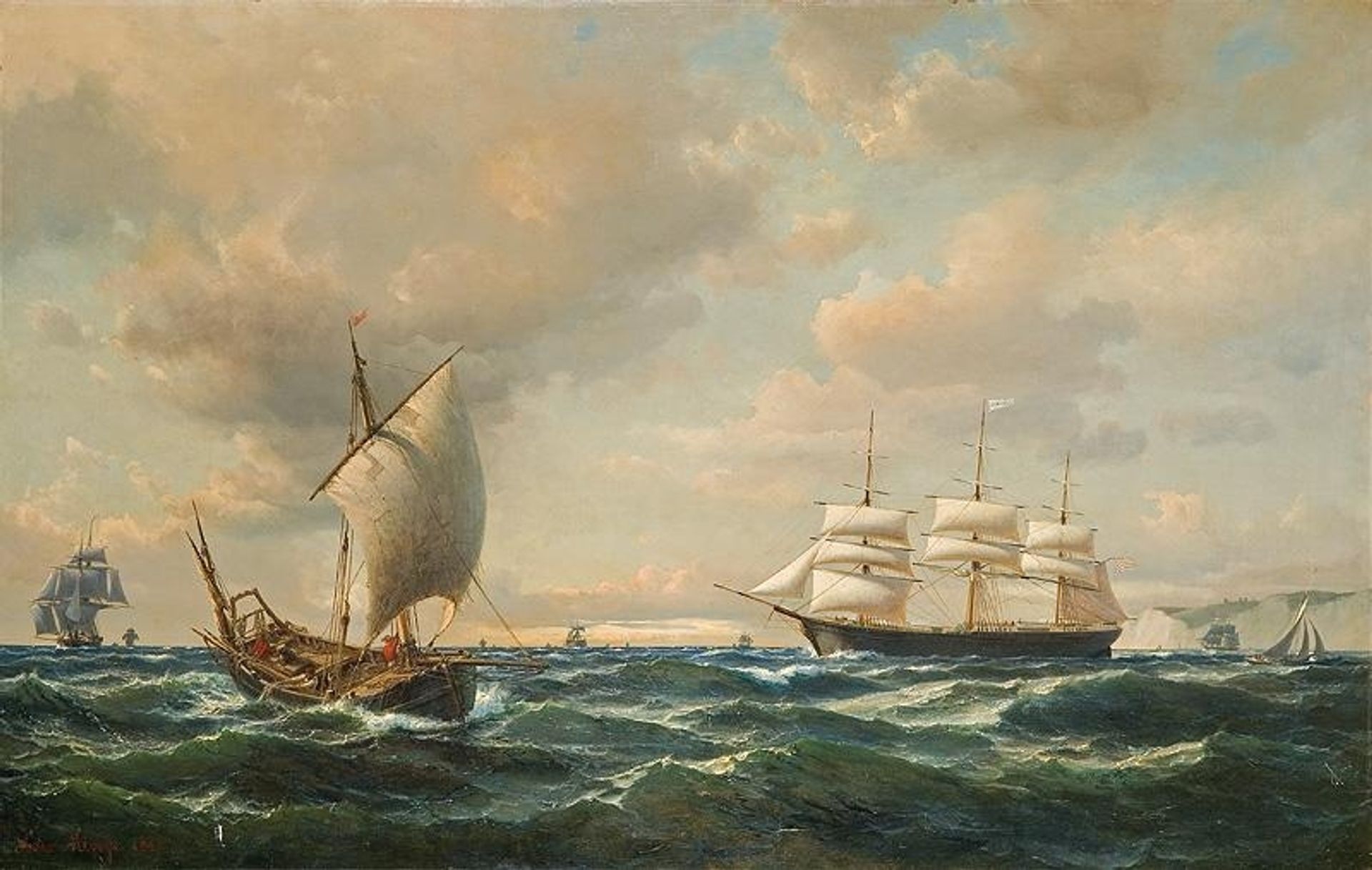 Sailing off the English coast by Anton Melbye