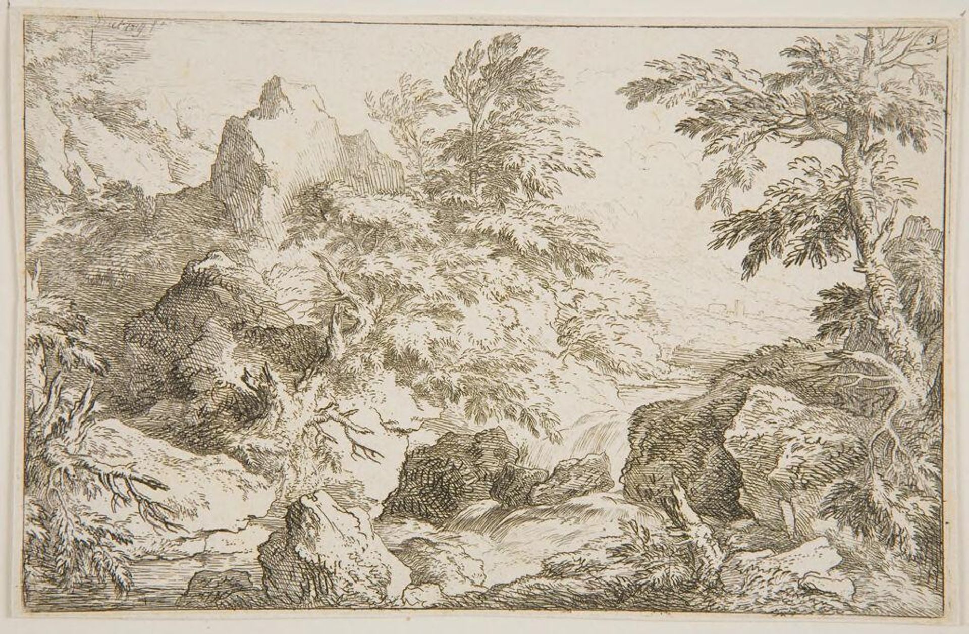 Waterfall Between Rocks by Christian Wilhelm Ernst Dietrich