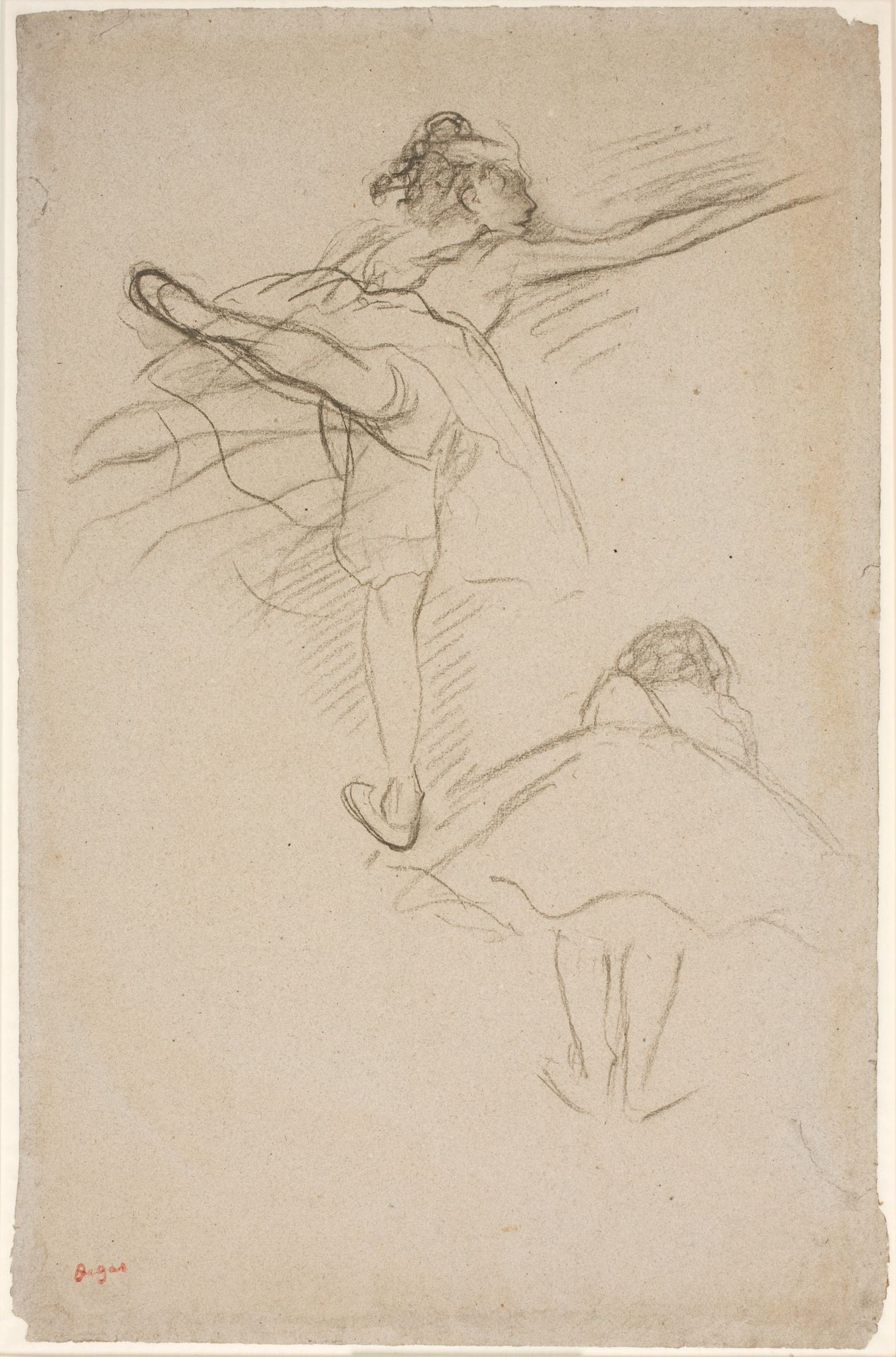To studier af danserinder. Øverst danserinde stående på venstre ben; nederst foroverbøjet danserinde set fra ryggen by Edgar Degas