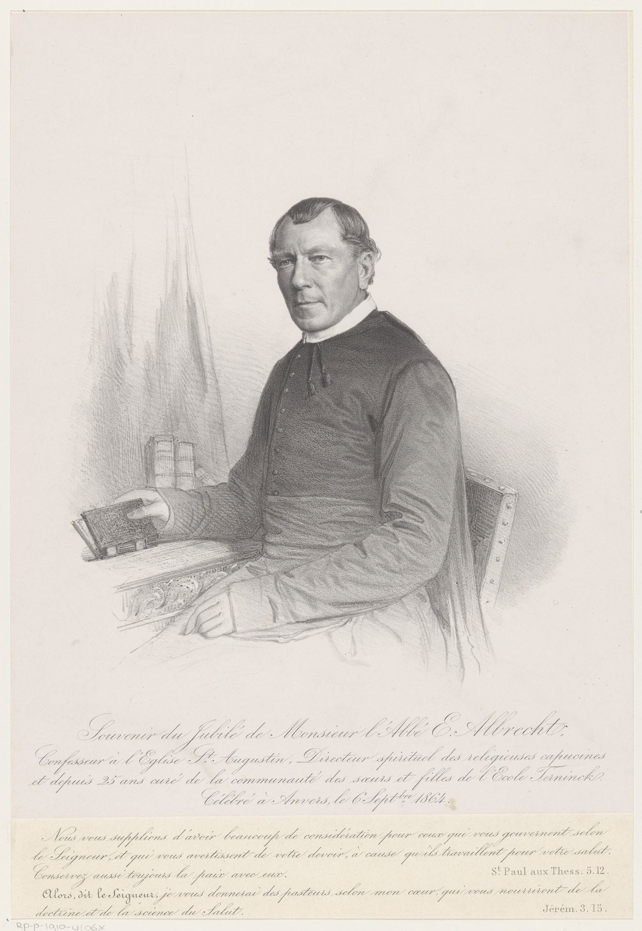 Portret van E. Albrecht ter gelegenheid van de viering van zijn 25-jarig jubileum op 6 september 1864 by Anonymous