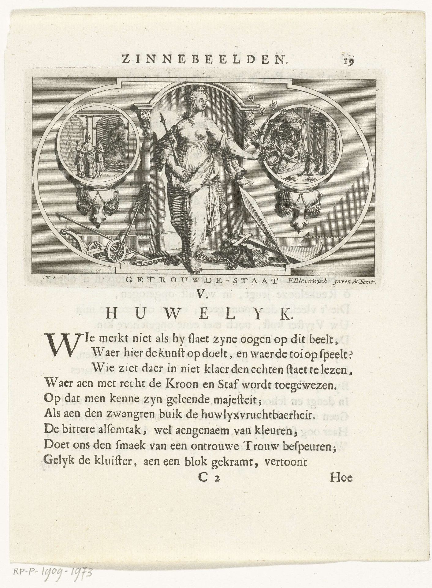 Embleem met allegorie op het huwelijk by François van Bleyswijck