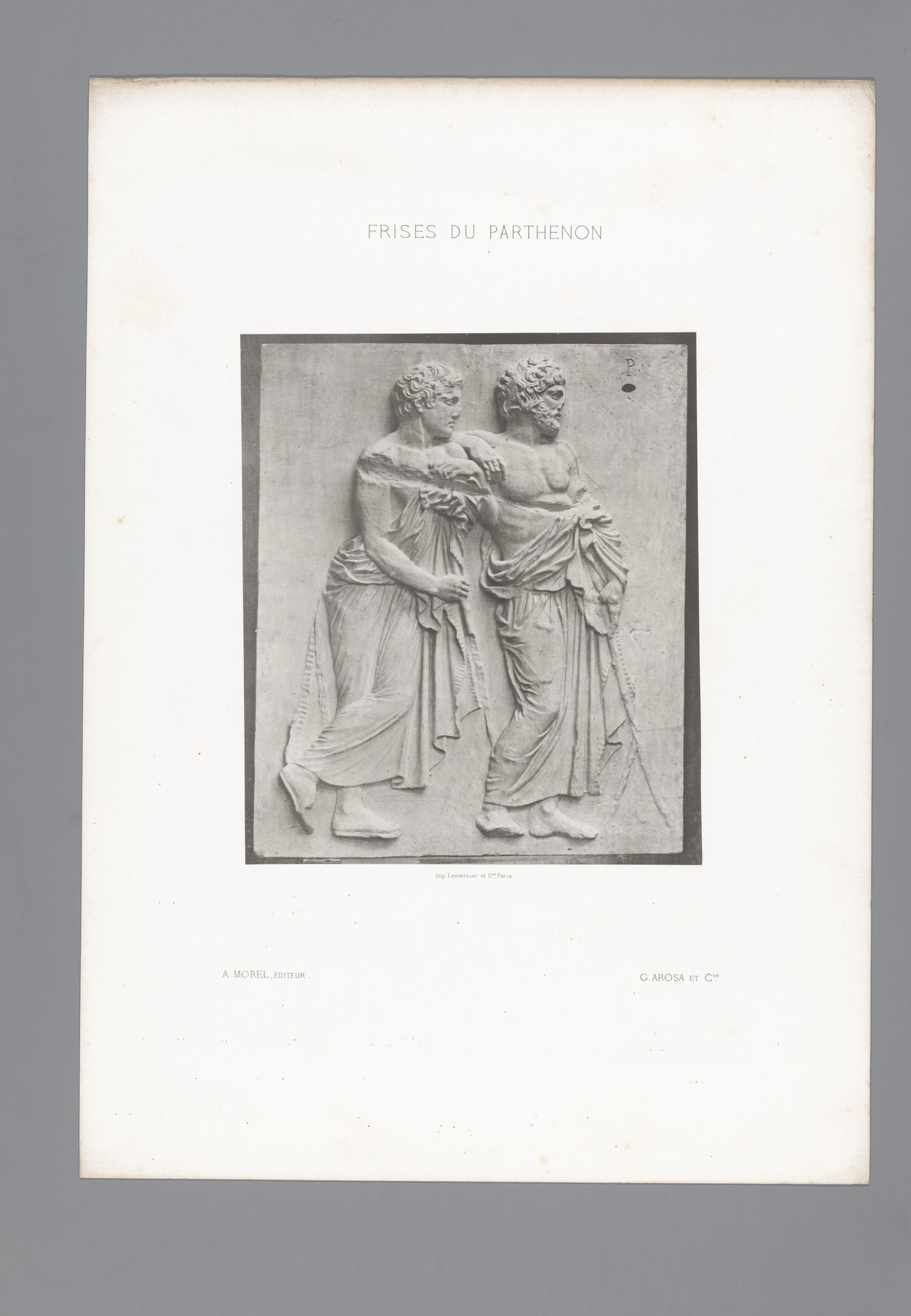 Deel van het fries van het Parthenon in Athene, afgebeeld twee mannen by G. Arosa et Cie