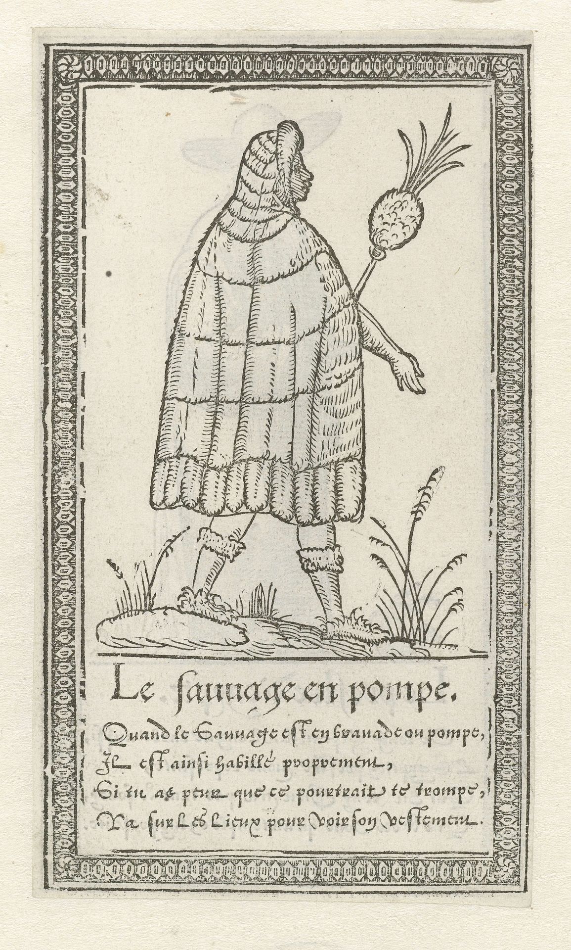 Man in klederdracht met mantel en staf by François Desprez