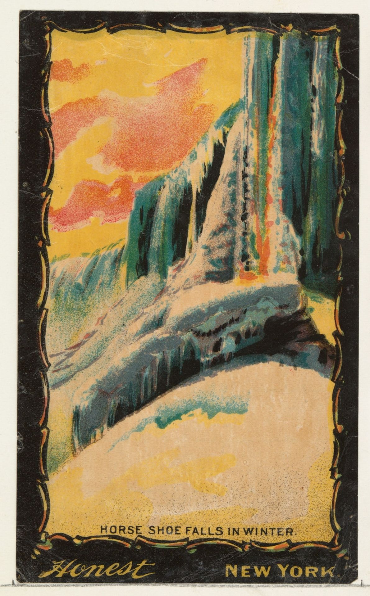 Horse Shoe Falls in Winter, from the Transparencies series (N137) issued by W. Duke, Sons & Co. to promote Honest Long Cut Tobacco by W. Duke, Sons & Co.