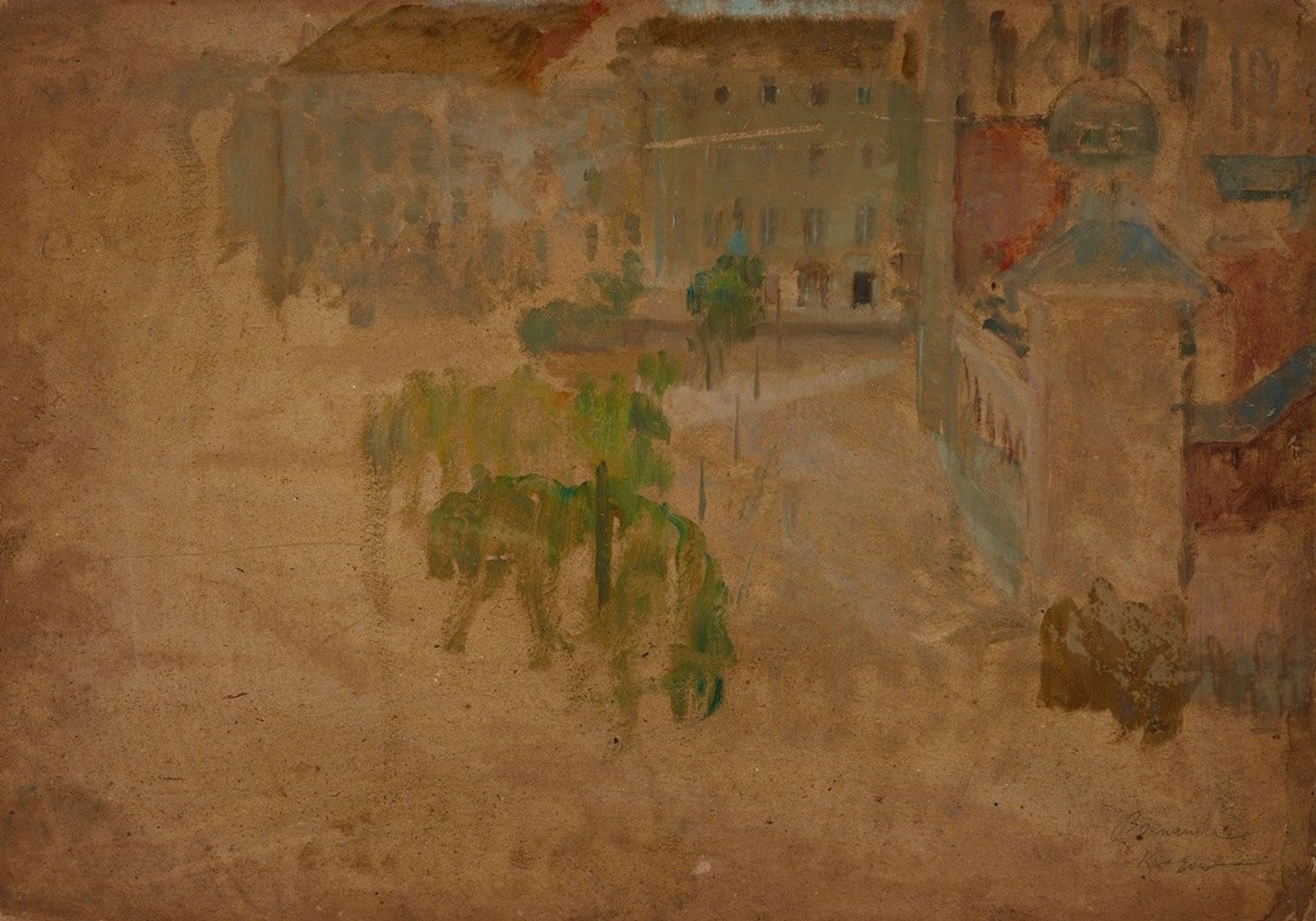 Main Market Square in Krakow – Fragment of a Street by Olga Boznanska