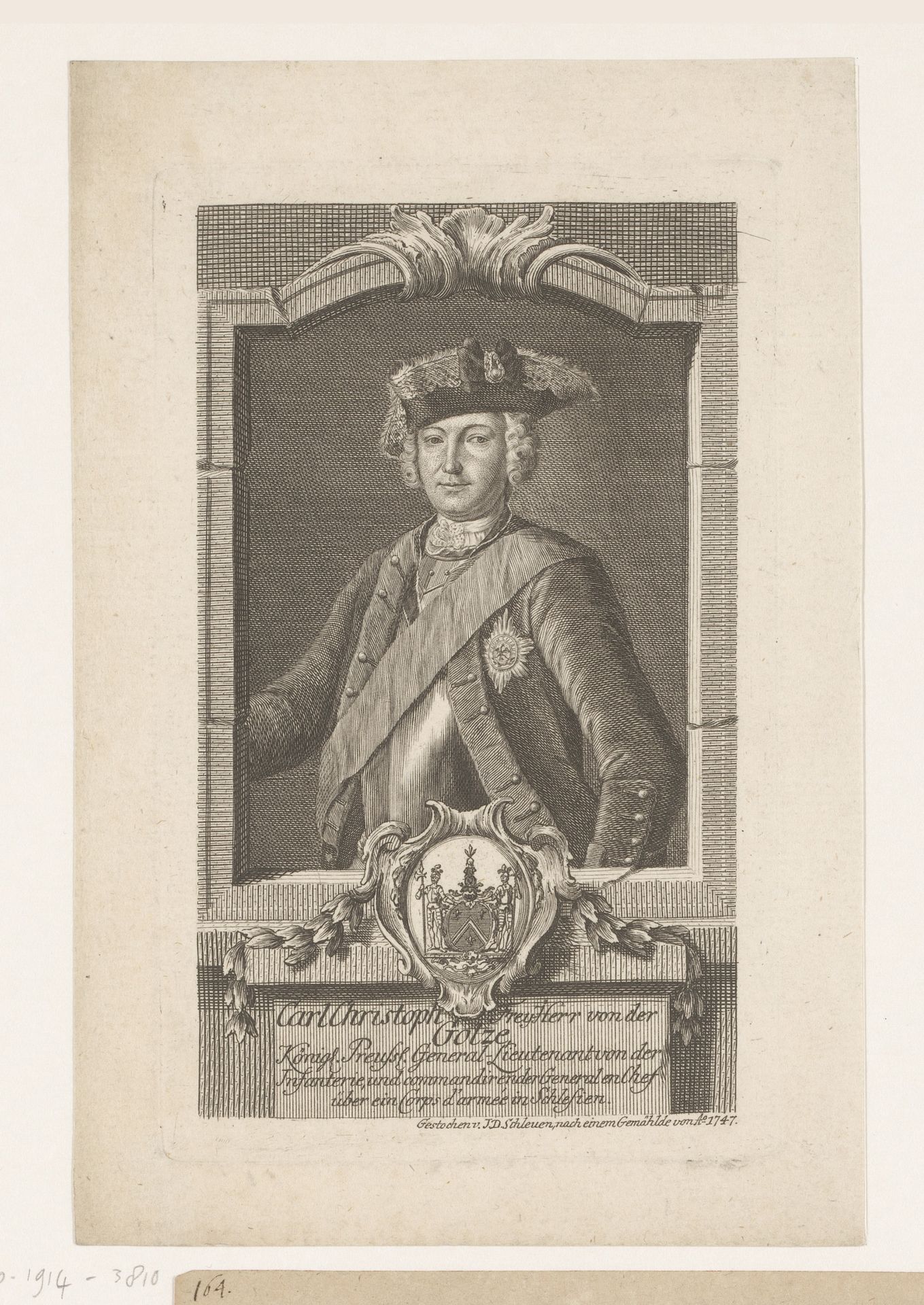 Portret van Karl Christoph von der Goltz by Johann David (I) Schleuen