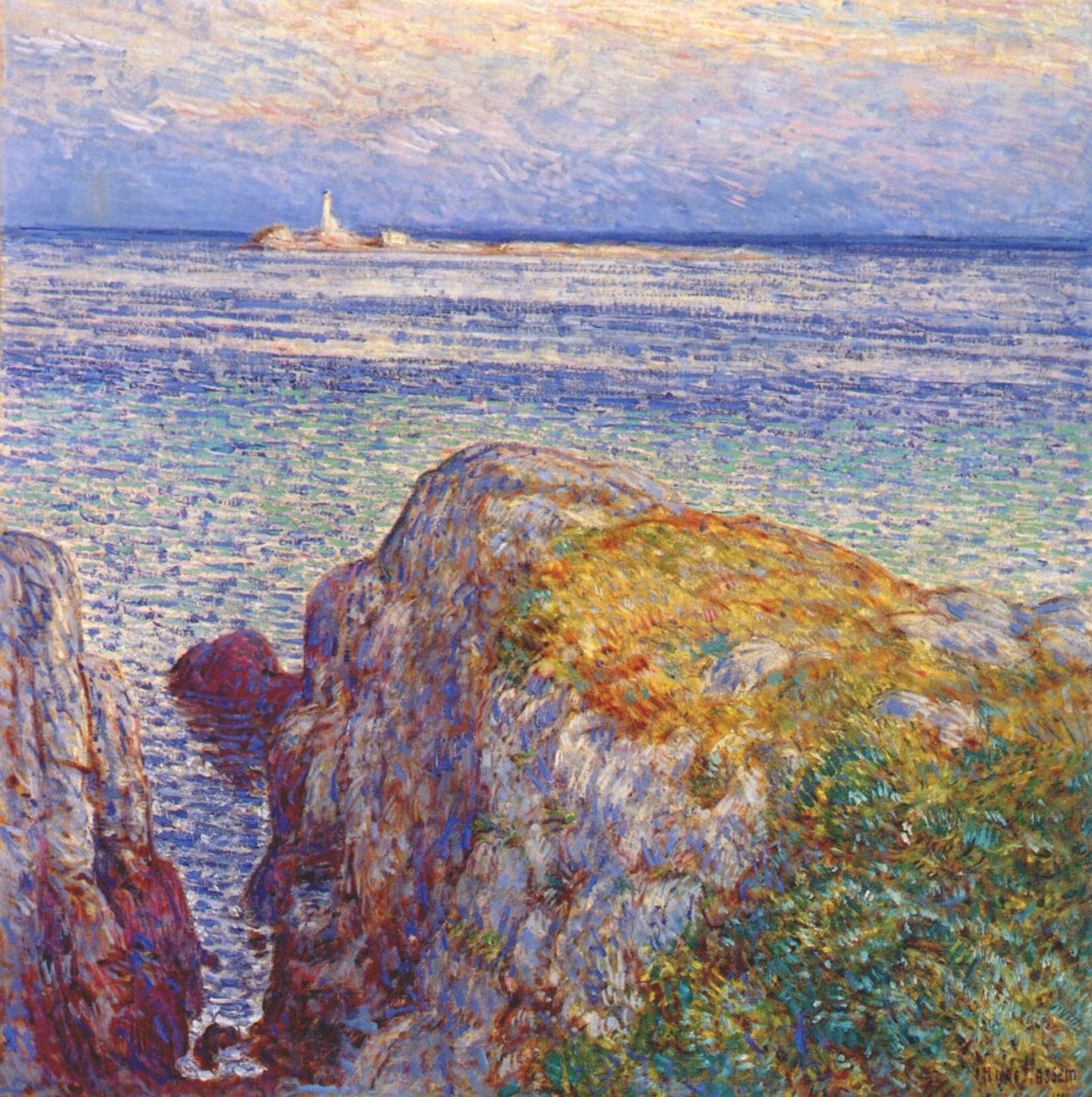 White island light (isles of shoals at sundown) by Childe Hassam