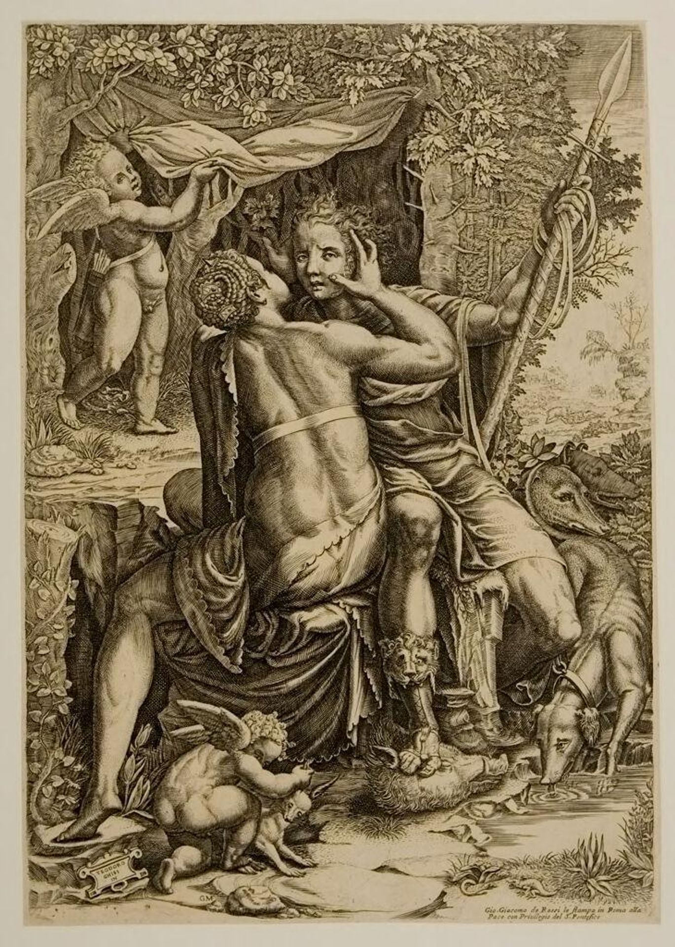 Venus Embracing Adonis After The Chase by Giorgio Ghisi