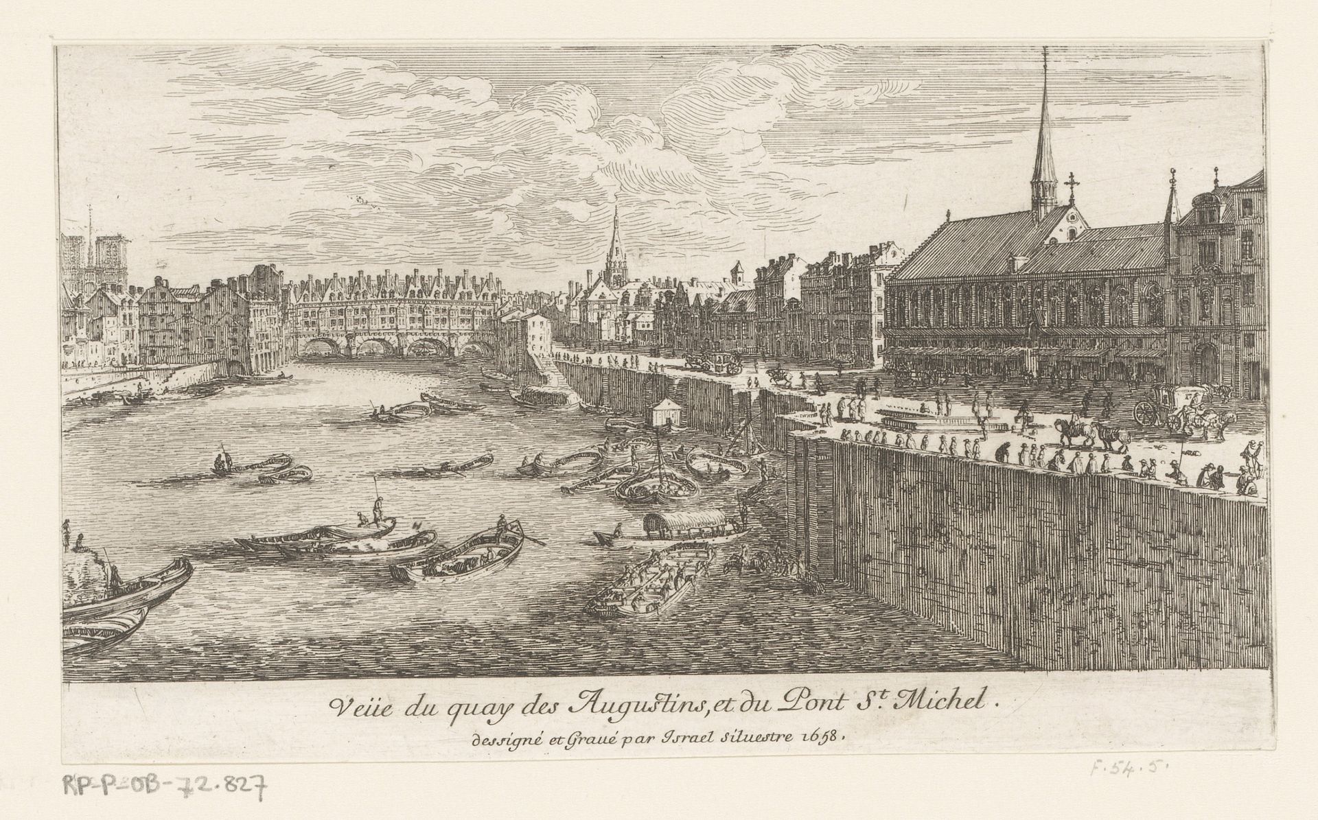 Gezicht op de Seine met de Pont Saint-Michel by Israel Silvestre