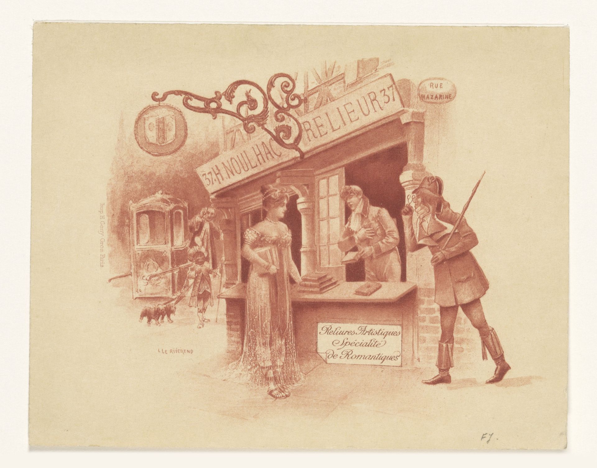 Visitekaartje van boekbinder Henri Noulhac te Parijs by Anonymous