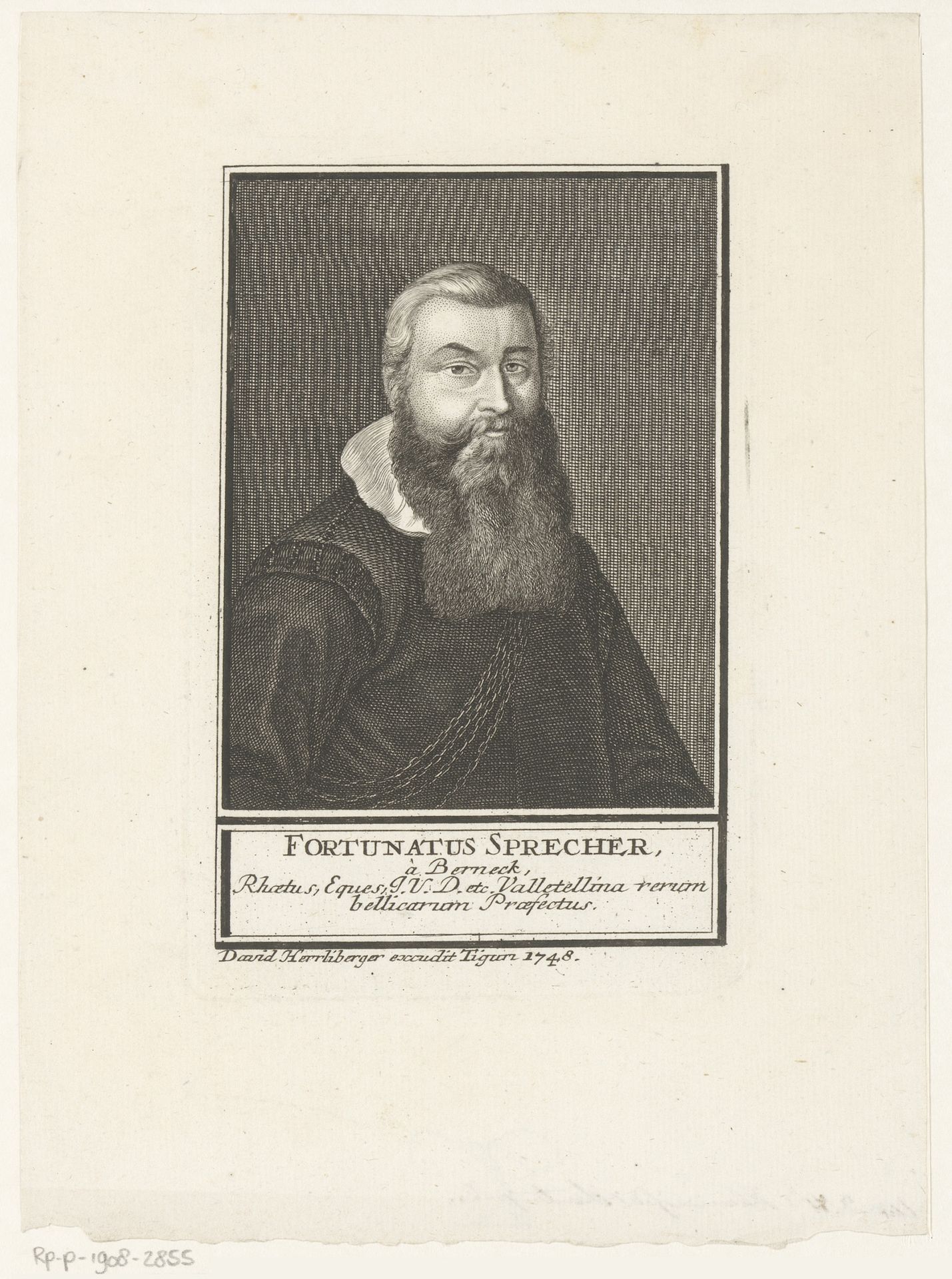 Portret van Fortunat Sprecher von Bernegg by David Herrliberger