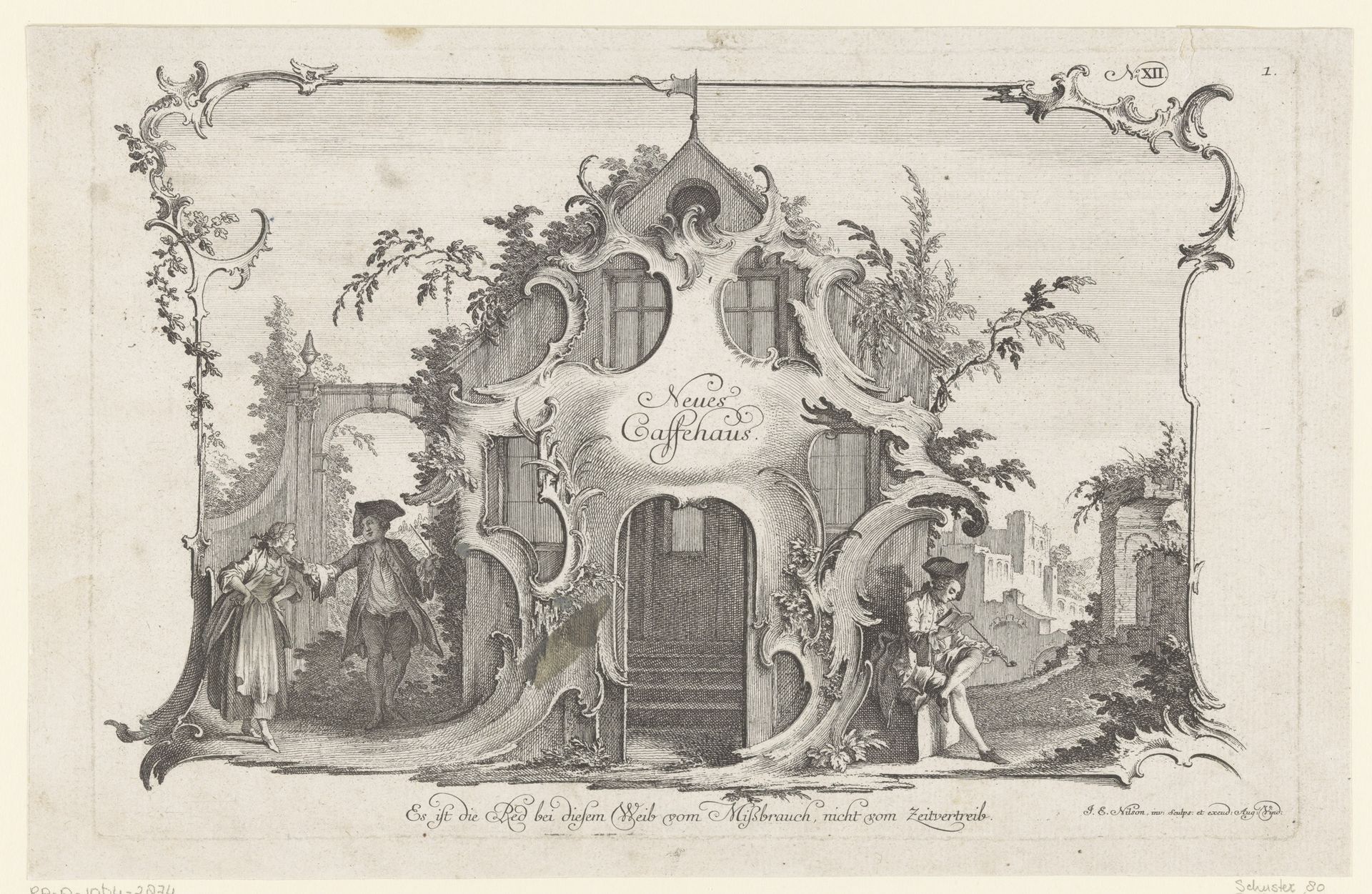 Koffiehuis met ruziënd paar by Johann Esaias Nilson