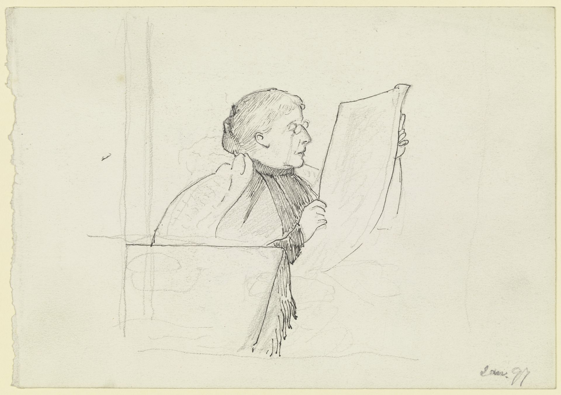 Luise Scholderer, Zeitung lesend by Otto Scholderer