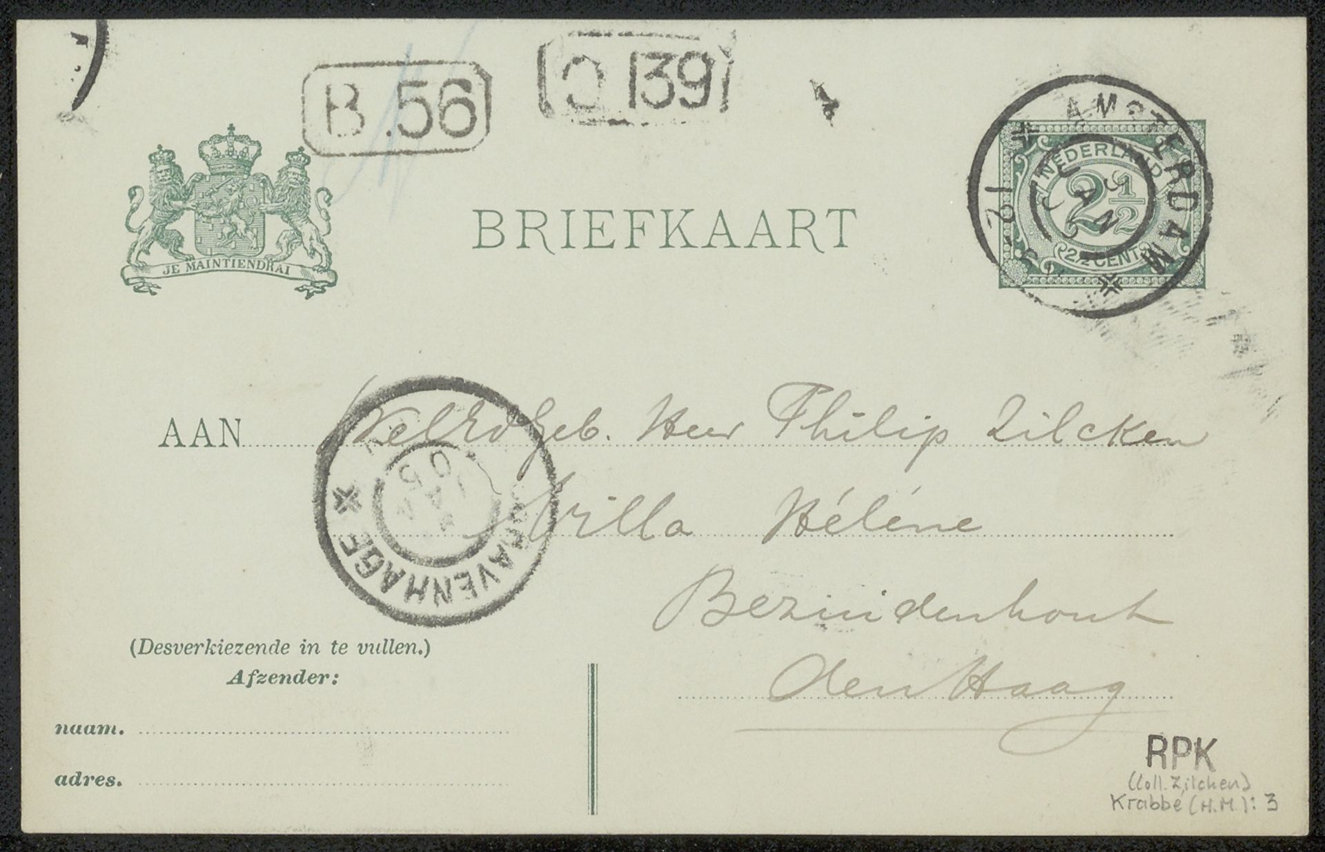 Briefkaart aan Philip Zilcken by Heinrich M. Krabbé